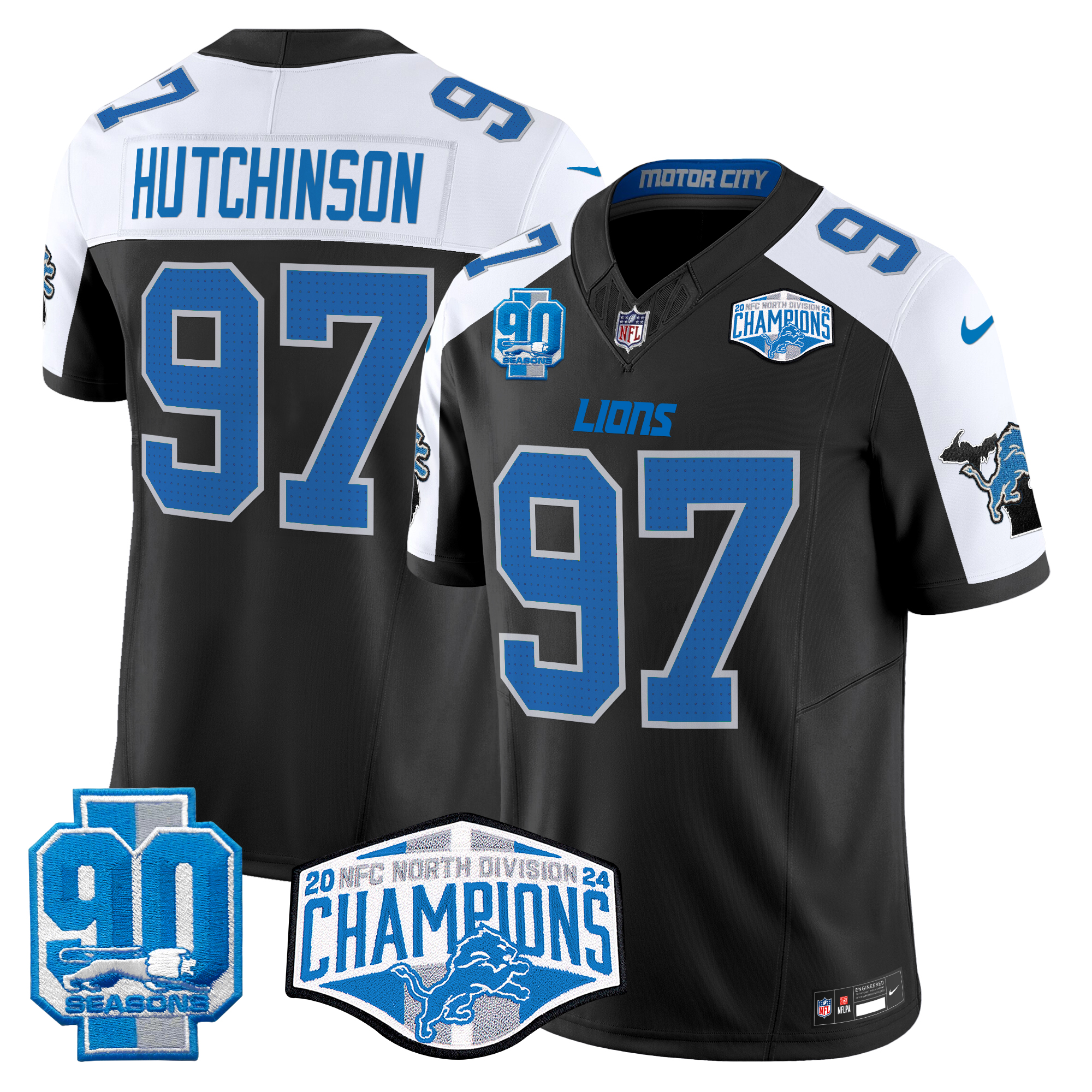 Hutchinson Men's Detroit Lions 2024 NFC North Division Champions Patch Vapor Limited Black Alternate Jersey - All Stitched