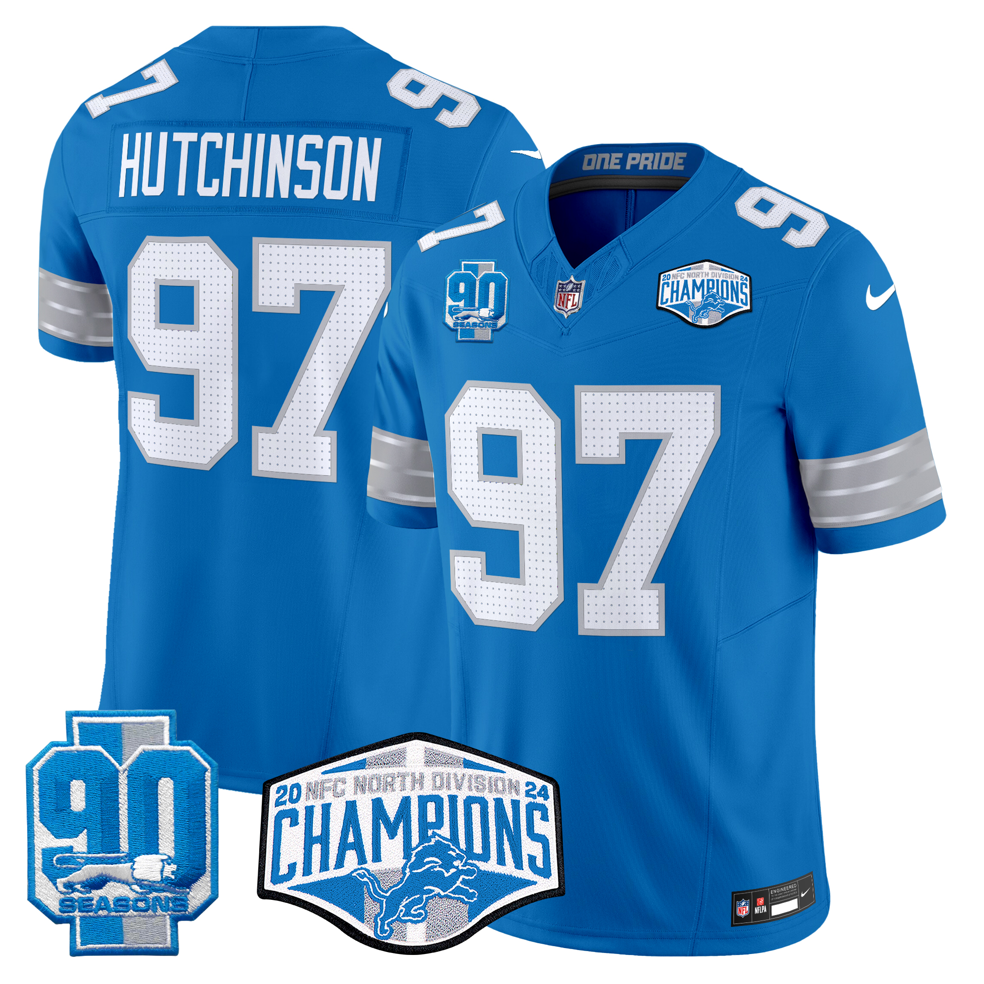 Hutchinson Men's Detroit Lions 2024 NFC North Division Champions Patch Vapor Limited Blue Jersey - All Stitched