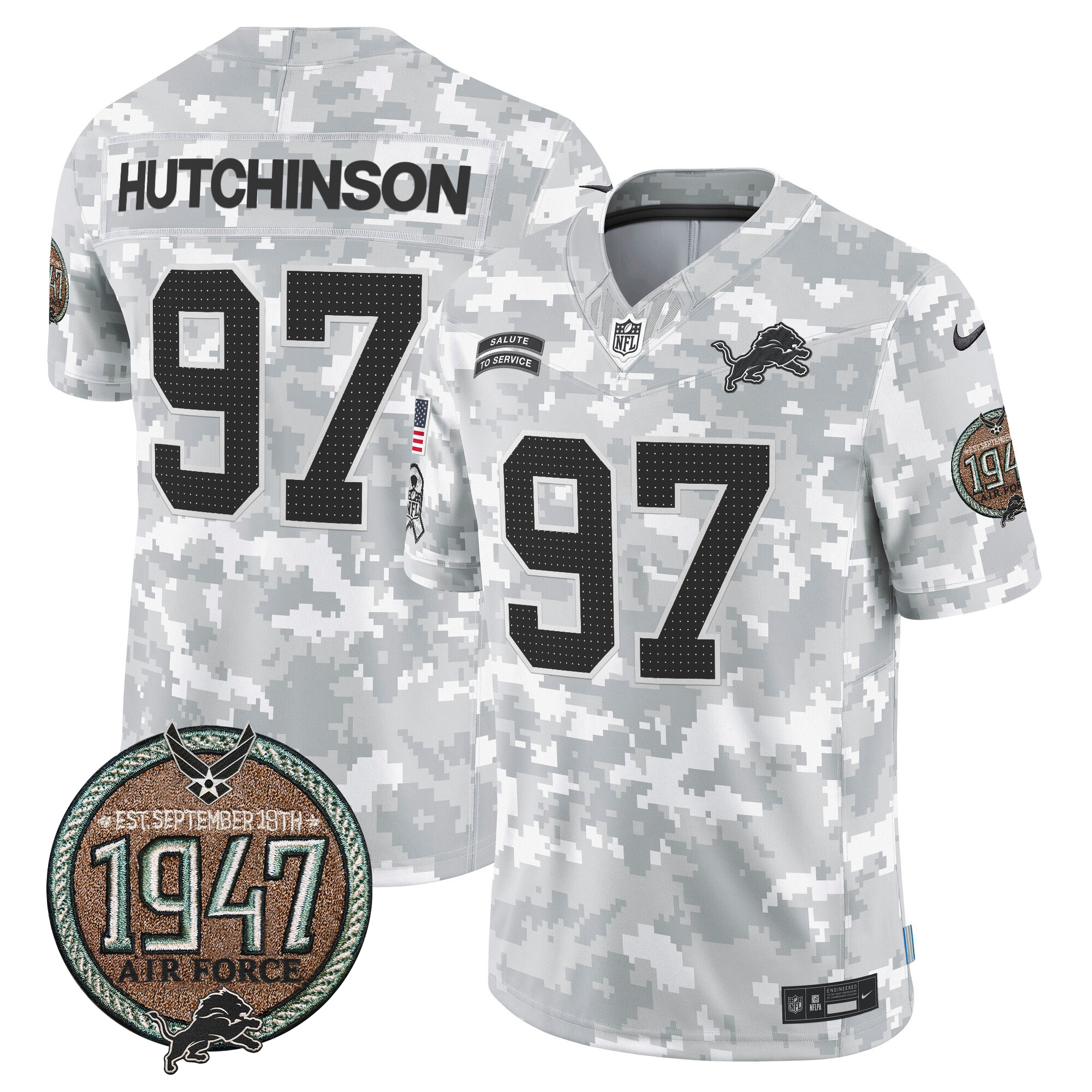 Hutchinson Men's Detroit Lions 2024 Salute to Service Establishment Year Patch Vapor Limited Air Force Jersey - All Stitched