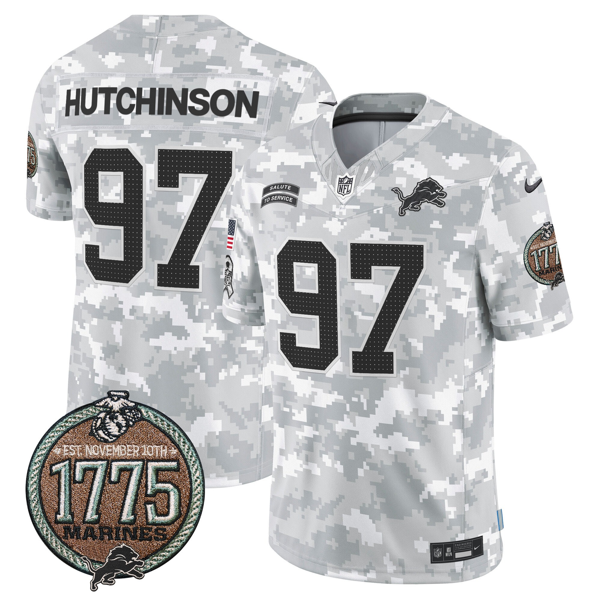 Hutchinson Men's Detroit Lions 2024 Salute to Service Establishment Year Patch Vapor Limited Marines Jersey - All Stitched