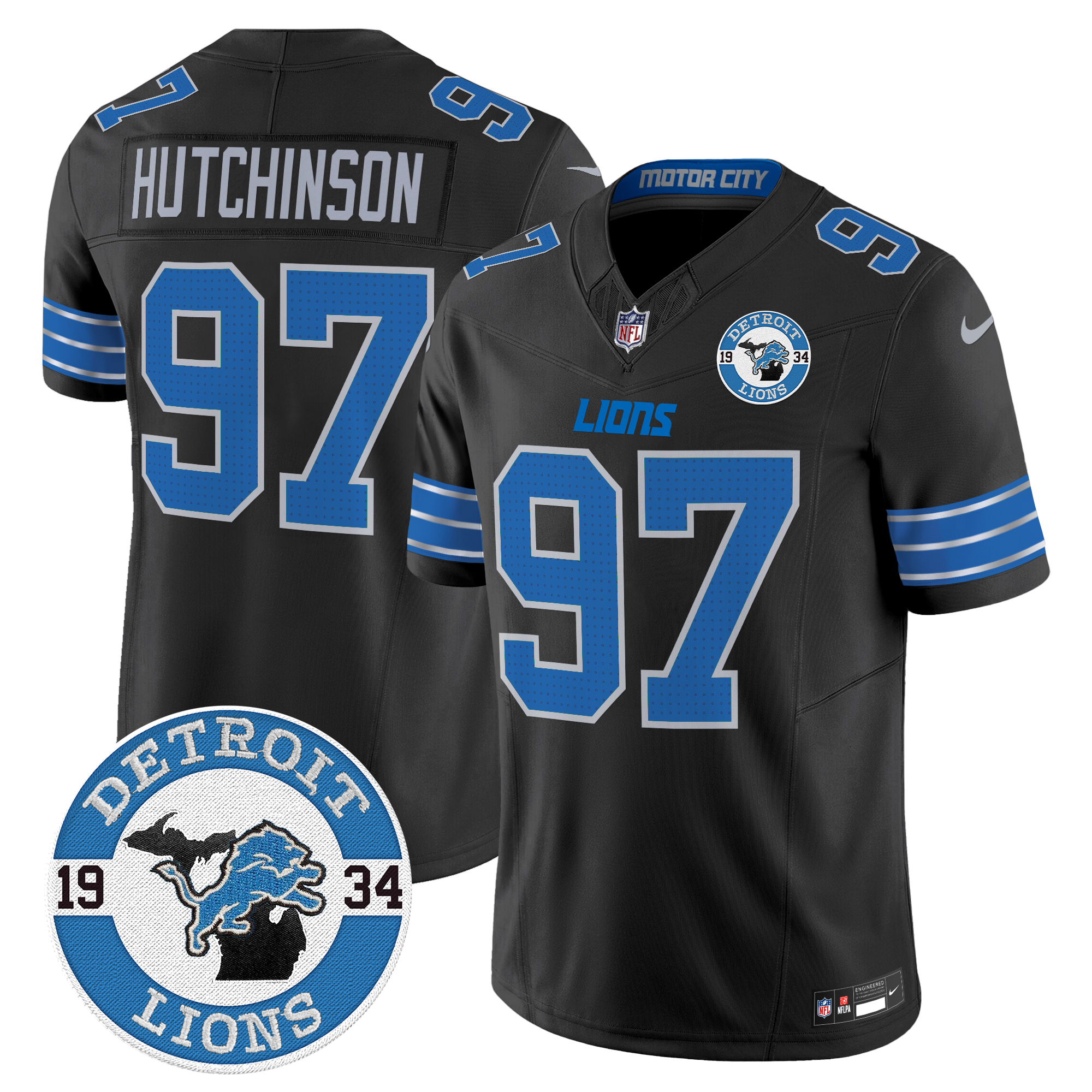 Hutchinson Men's Detroit Lions 2024 Vapor Limited Black Jersey - All Stitched