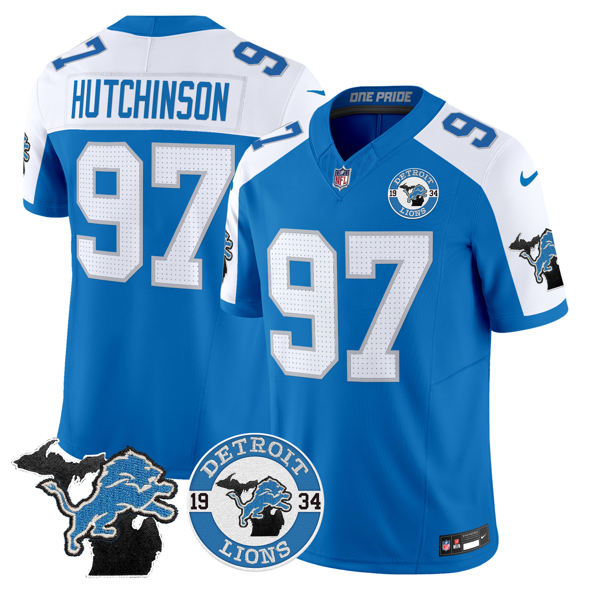 Hutchinson Men's Detroit Lions 2024 Vapor Limited Blue Alternate Jersey - All Stitched