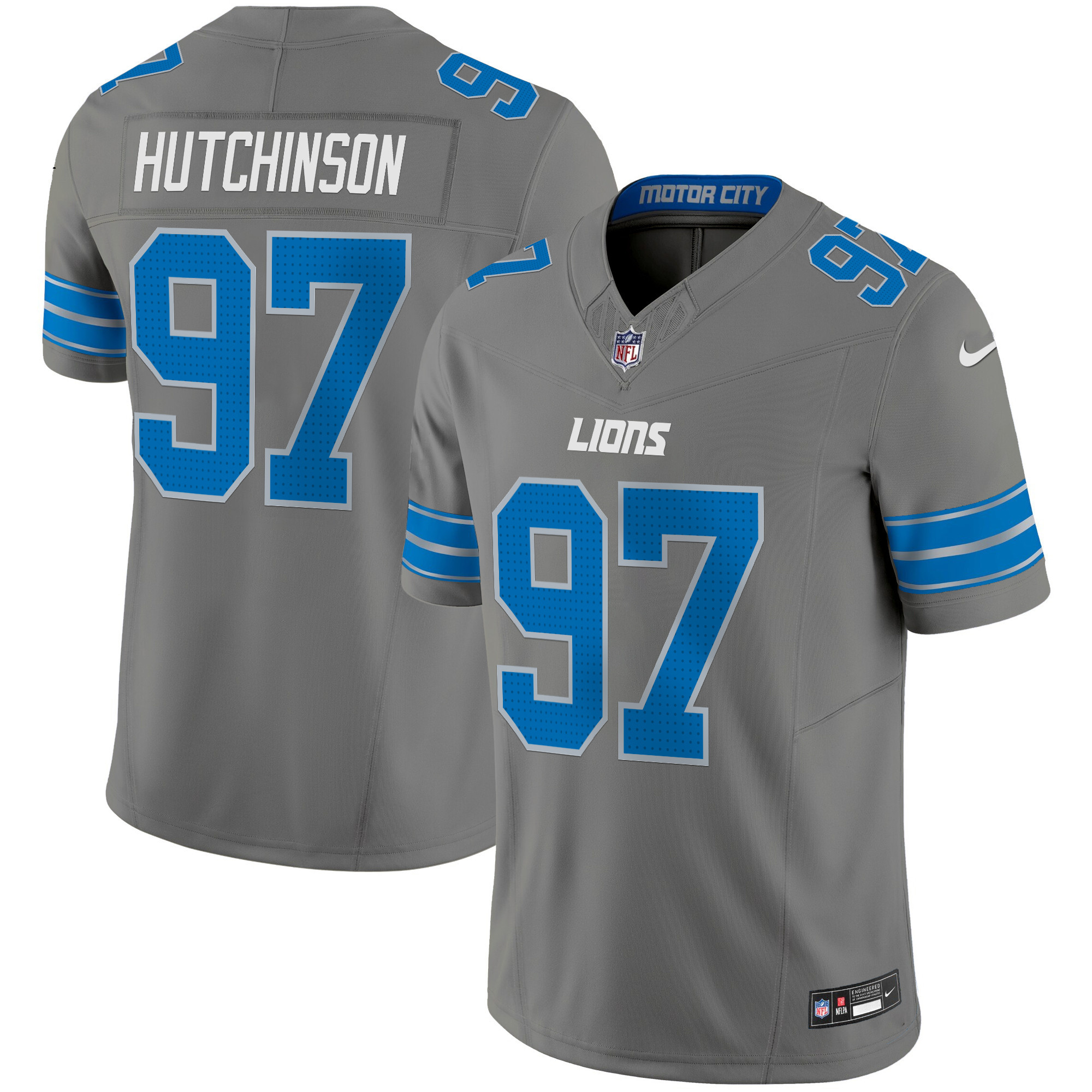 Hutchinson Men's Detroit Lions 2024 Vapor Limited Gray Jersey - All Stitched