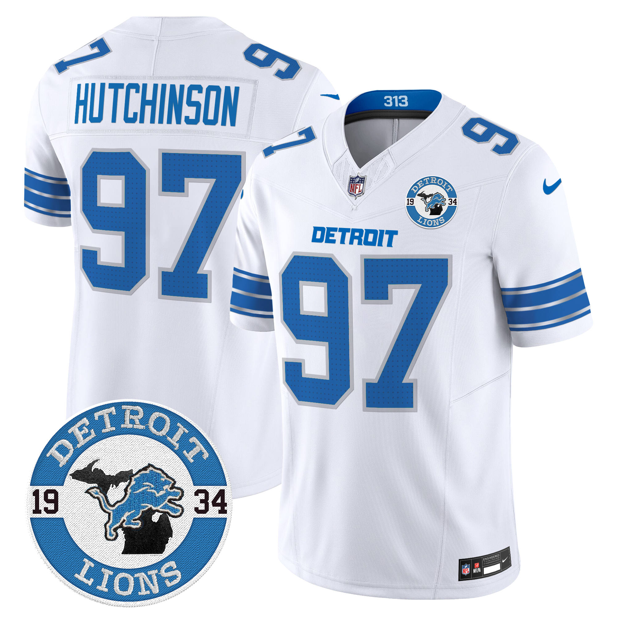 Hutchinson Men's Detroit Lions 2024 Vapor Limited White Jersey - All Stitched