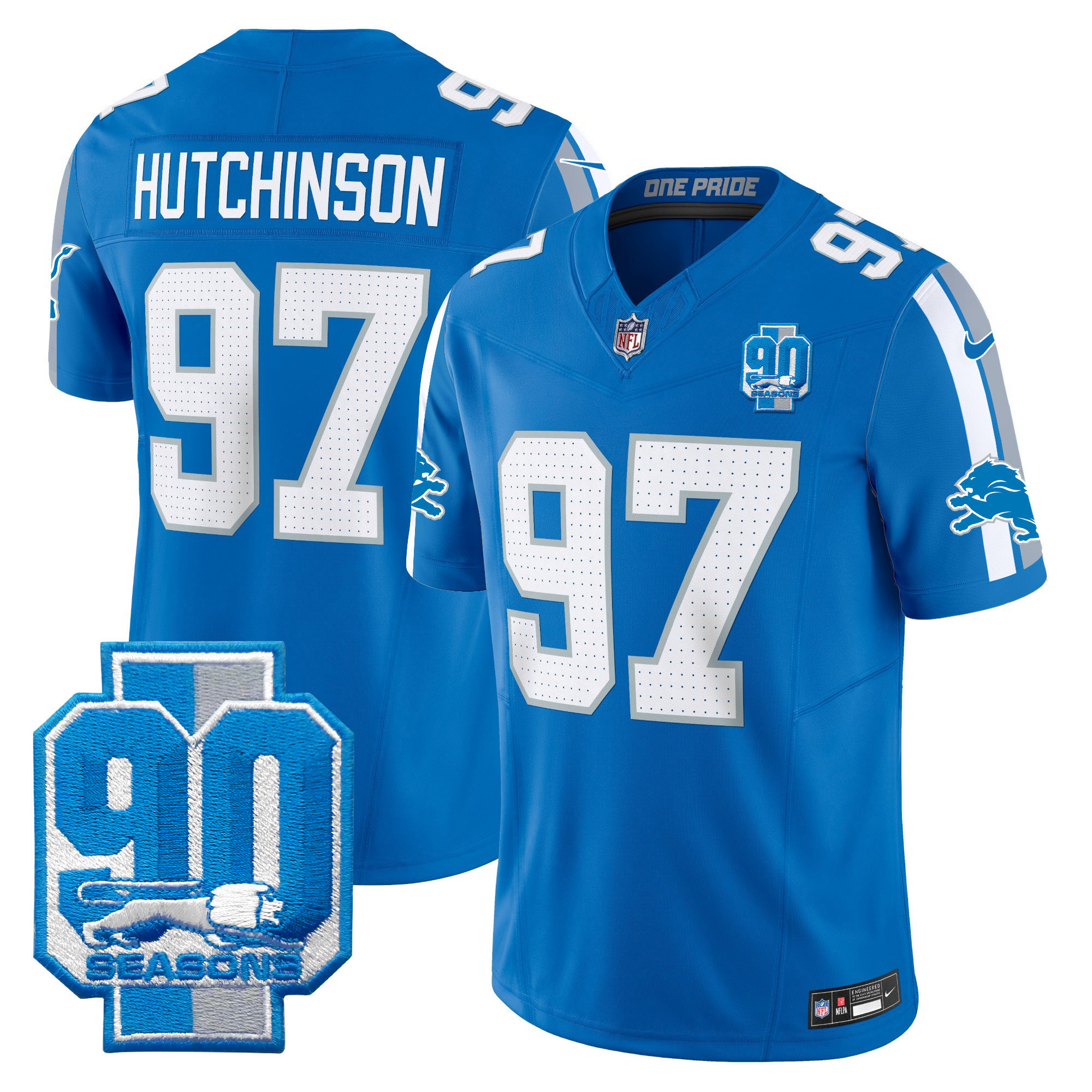 Hutchinson Men's Detroit Lions 90th Year Patch Vapor Limited Blue Jersey - All Stitched