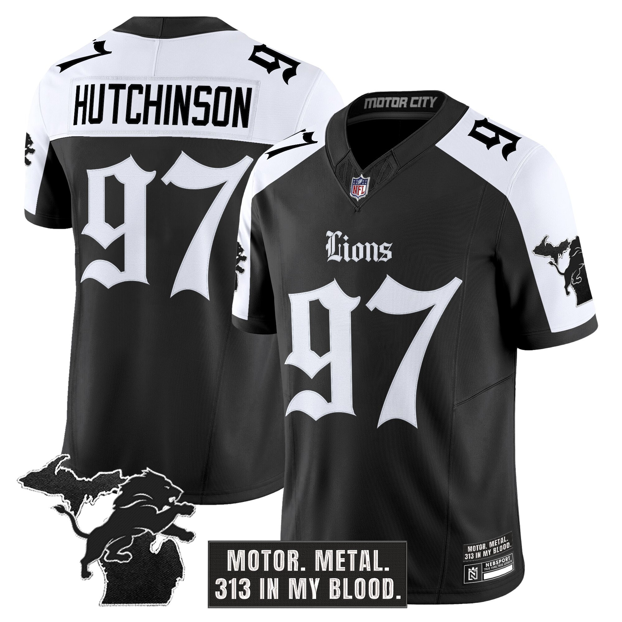 Hutchinson Men's Detroit Lions 'Gothic Motor Grit Edition' Vapor Limited Alternate Jersey - All Stitched