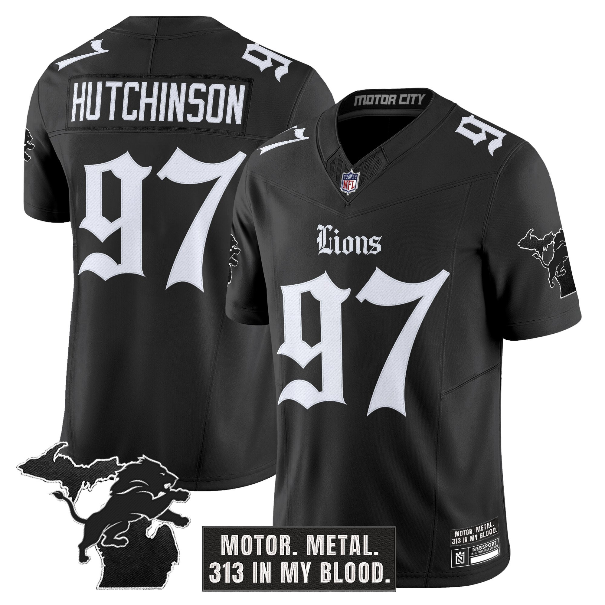 Hutchinson Men's Detroit Lions 'Gothic Motor Grit Edition' Vapor Limited Black Jersey - All Stitched