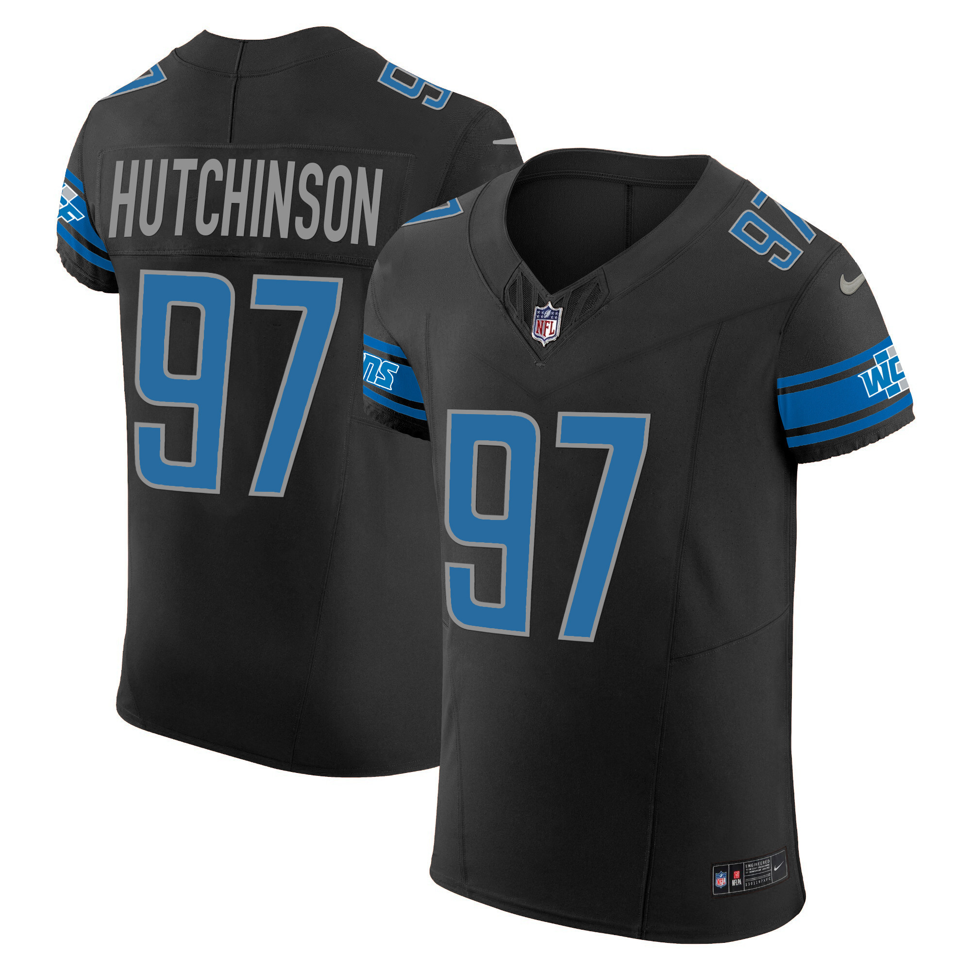 Hutchinson Men's Detroit Lions Vapor Elite Black Jersey - All Stitched