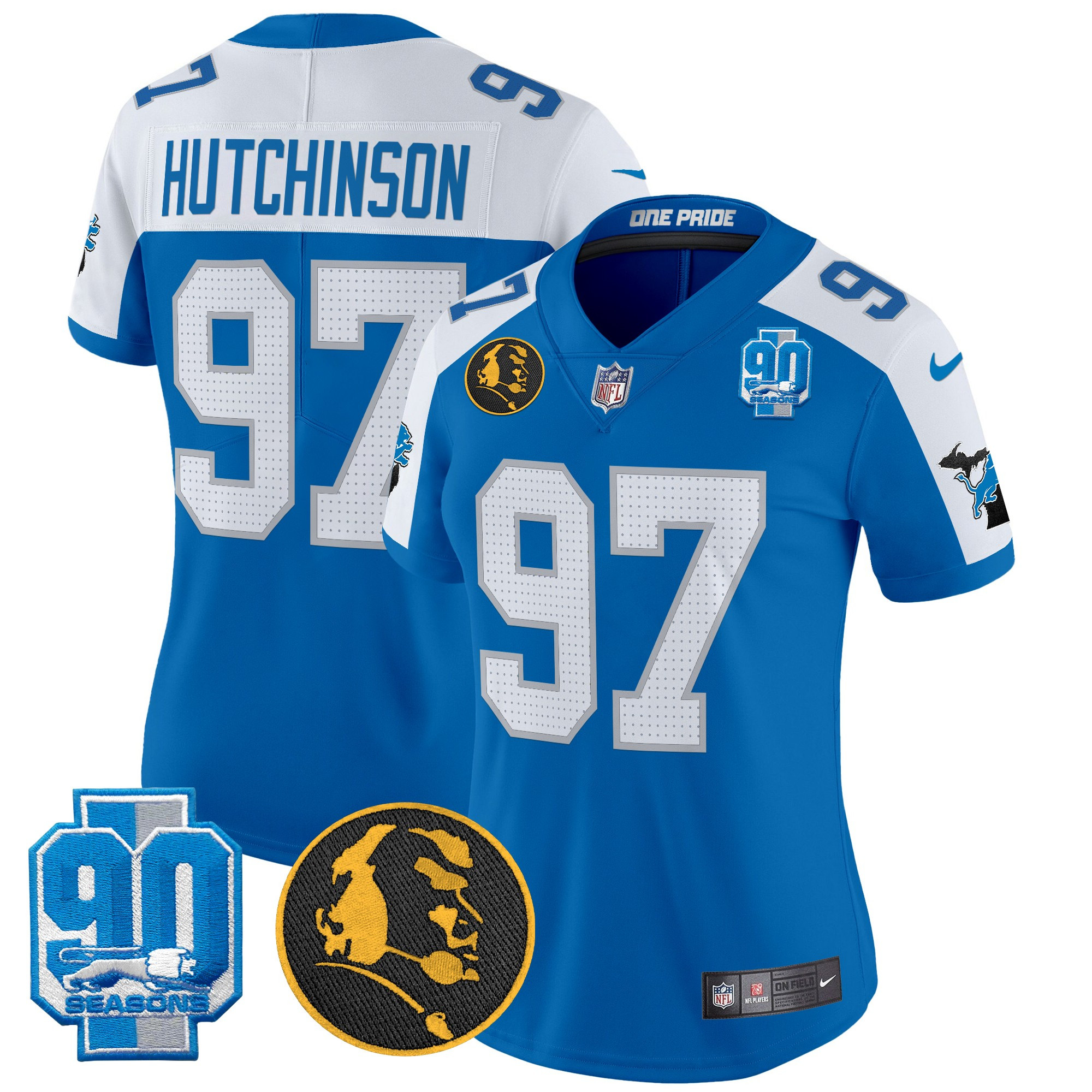 Hutchinson Women's Detroit Lions 2024 90th & John Madden Patch Vapor Limited Blue Alternate Jersey - All Stitched