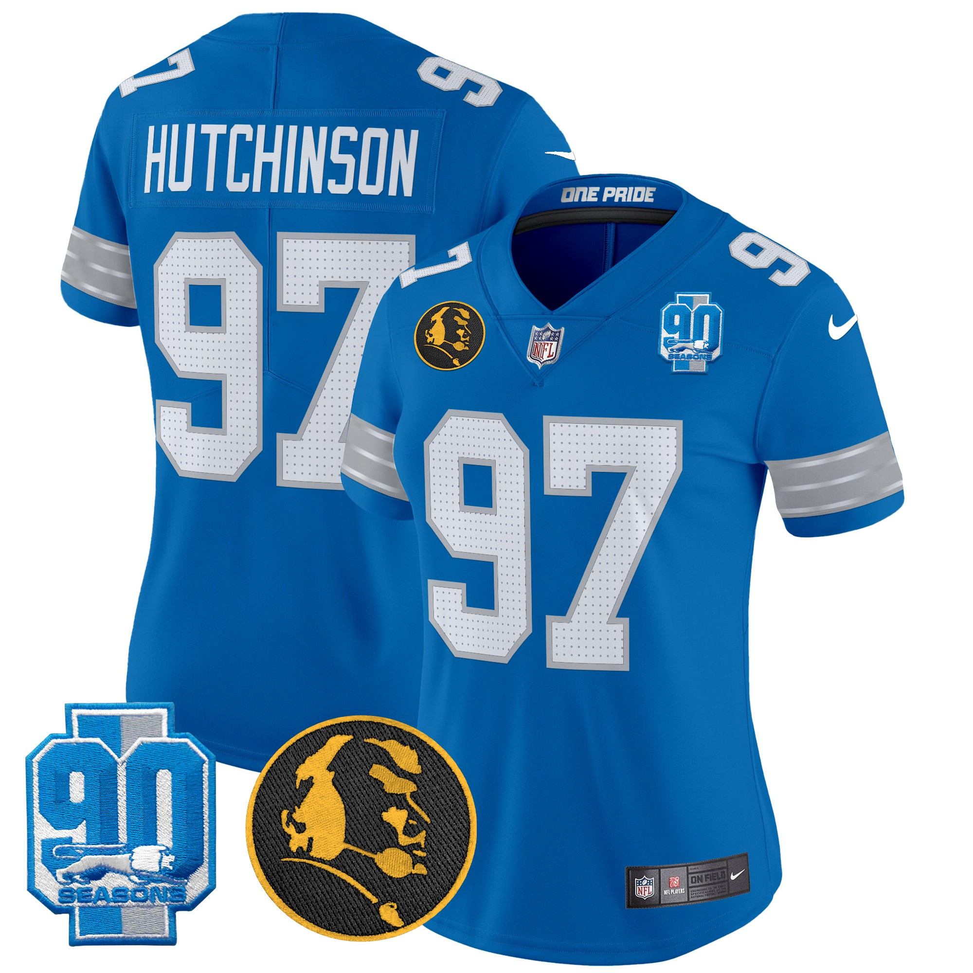 Hutchinson Women's Detroit Lions 2024 90th & John Madden Patch Vapor Limited Blue Jersey - All Stitched