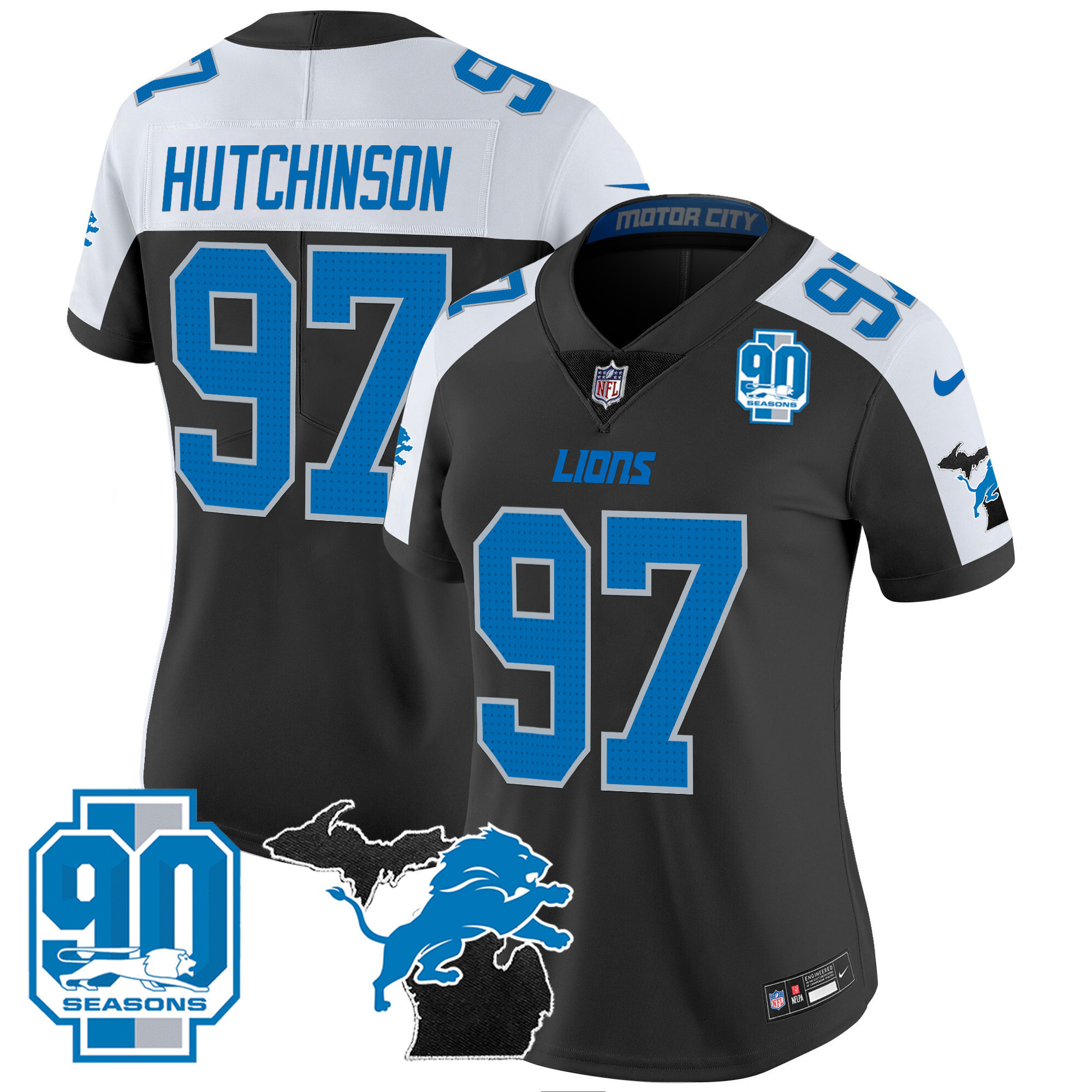 Hutchinson Women's Detroit Lions 2024 Michigan & 90th Year Patch Vapor Alternate Jersey - All Stitched