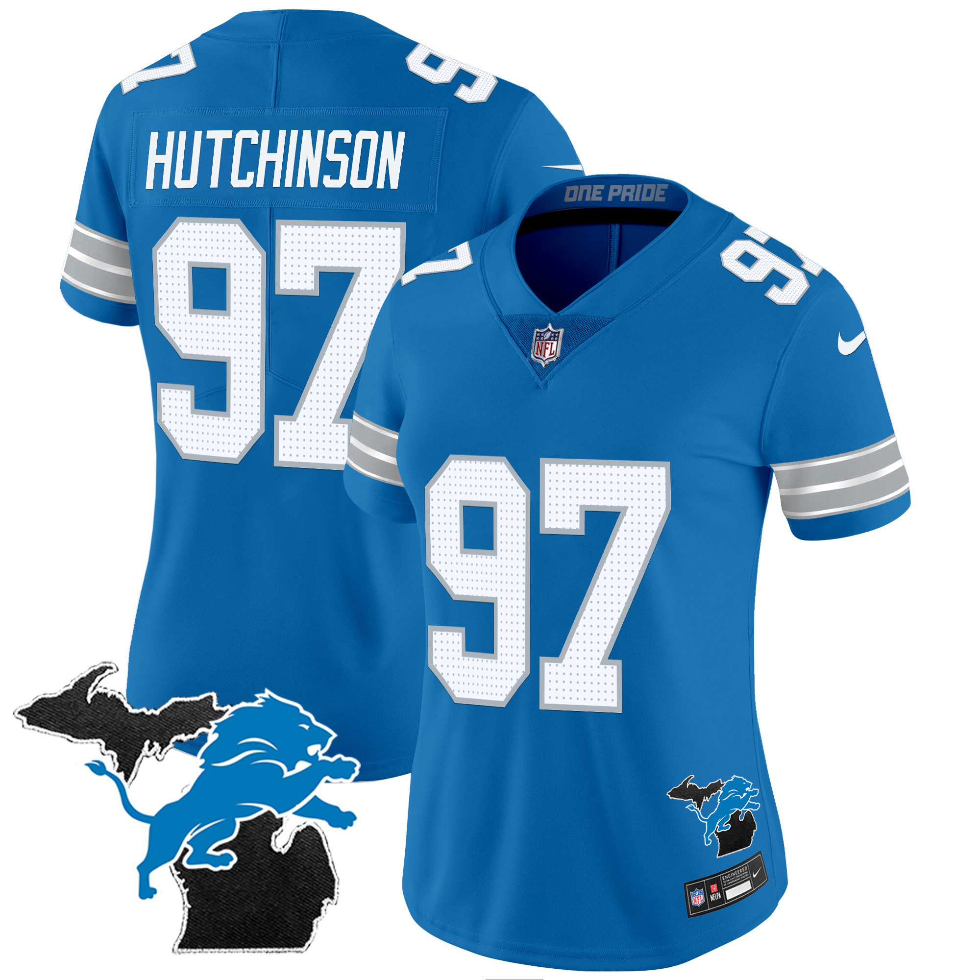Hutchinson Women's Detroit Lions 2024 Michigan Patch Vapor Blue Jersey - All Stitched