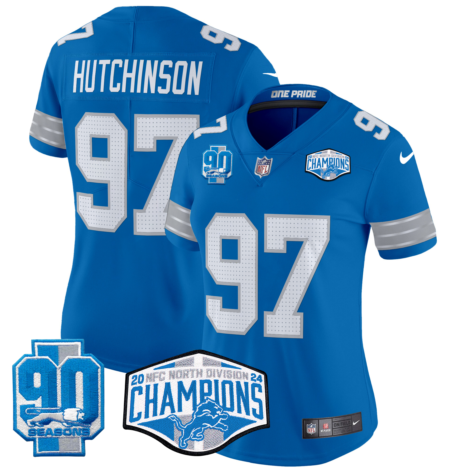 Hutchinson Women's Detroit Lions 2024 NFC North Division Champions Patch Vapor Limited Blue Jersey - All Stitched