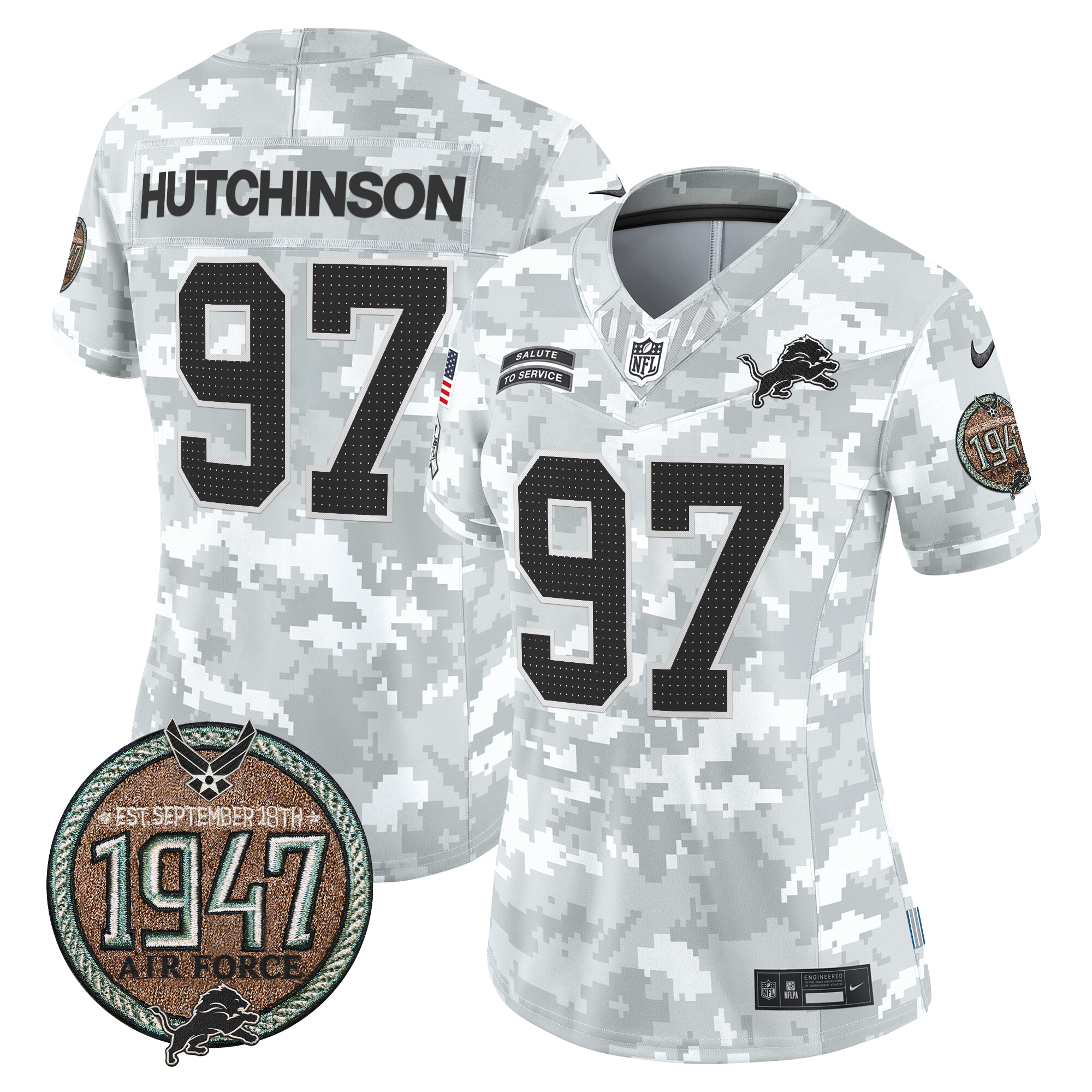 Hutchinson Women's Detroit Lions 2024 Salute to Service Establishment Year Patch Vapor Limited Air Force Jersey - All Stitched
