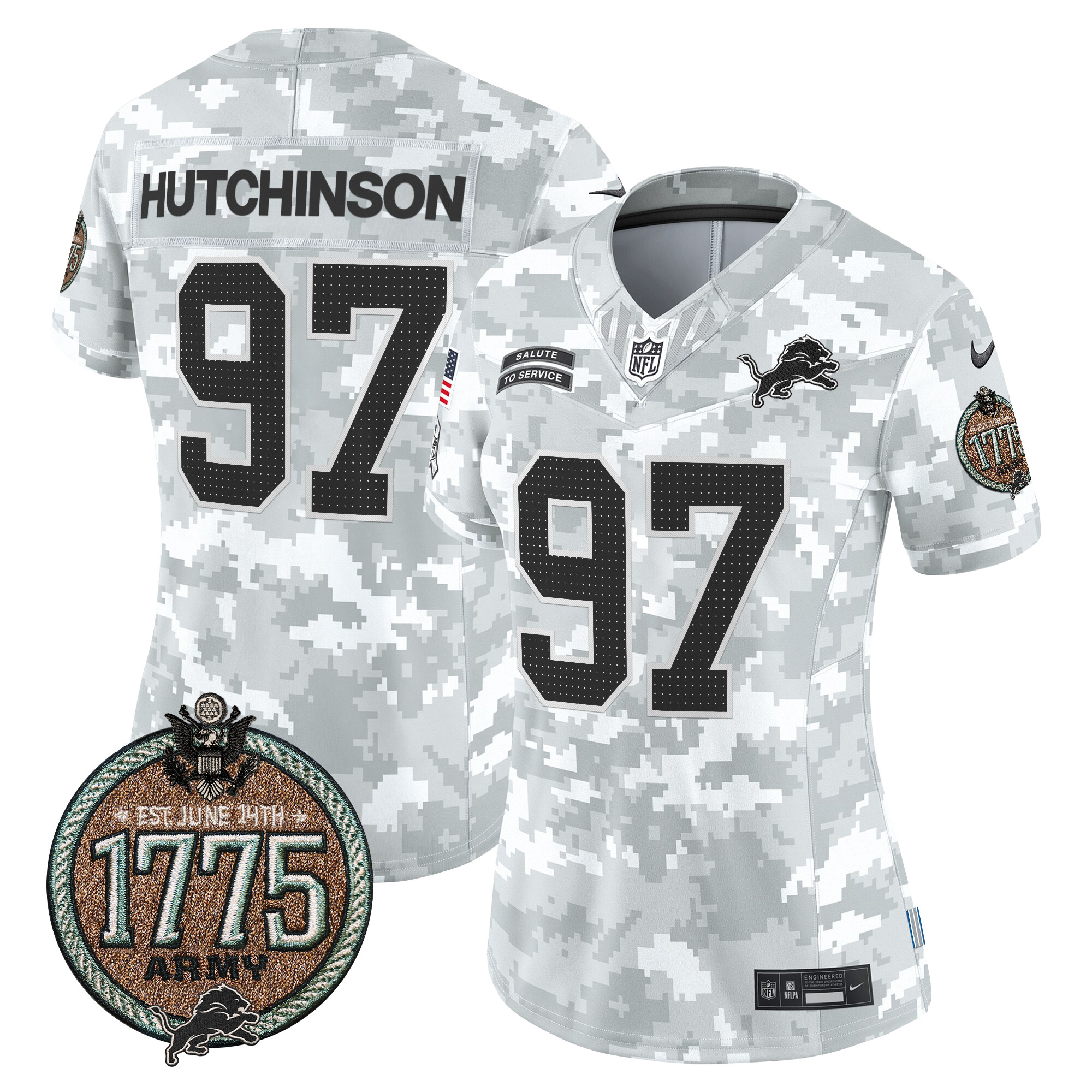 Hutchinson Women's Detroit Lions 2024 Salute to Service Establishment Year Patch Vapor Limited Army Jersey - All Stitched