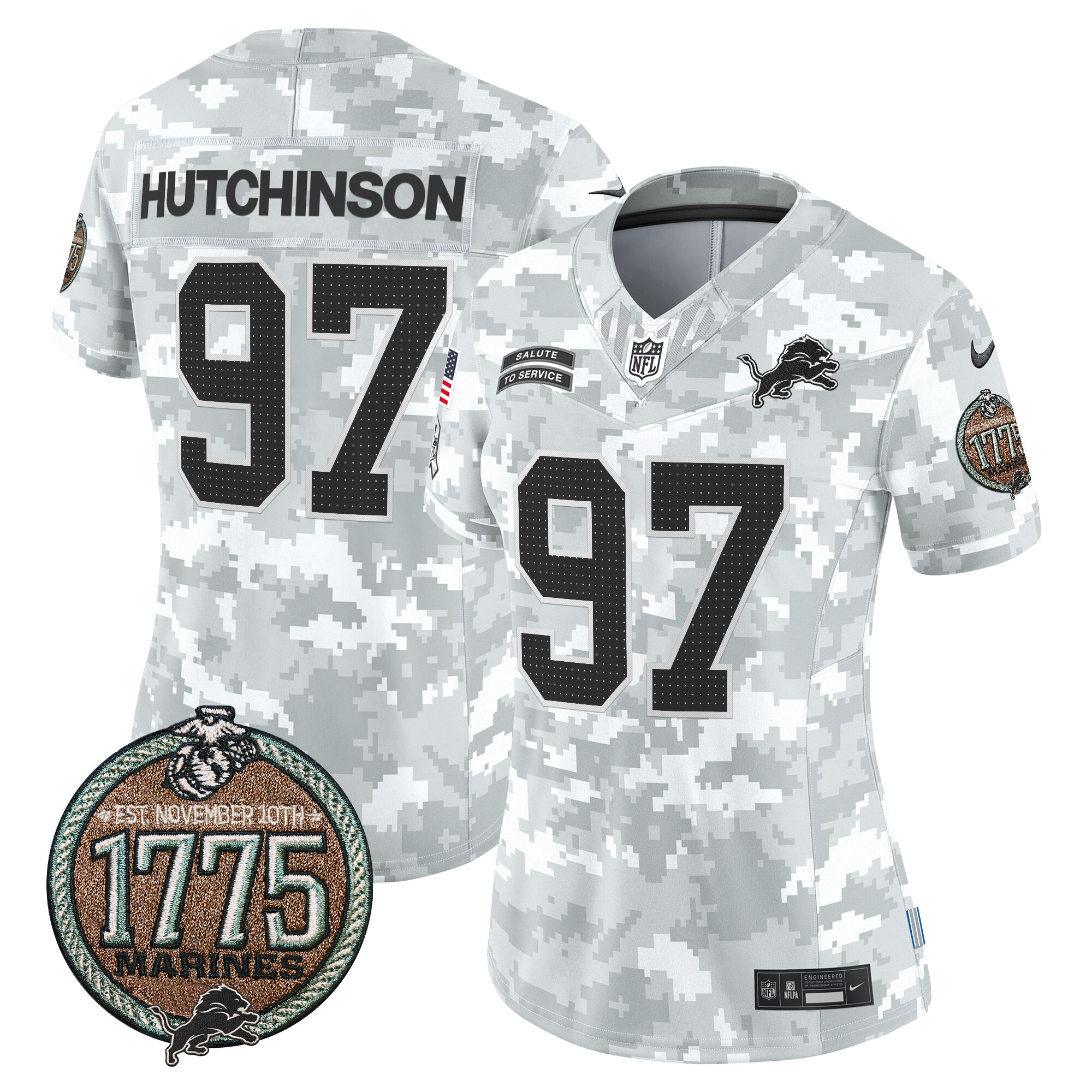 Hutchinson Women's Detroit Lions 2024 Salute to Service Establishment Year Patch Vapor Limited Marines Jersey - All Stitched