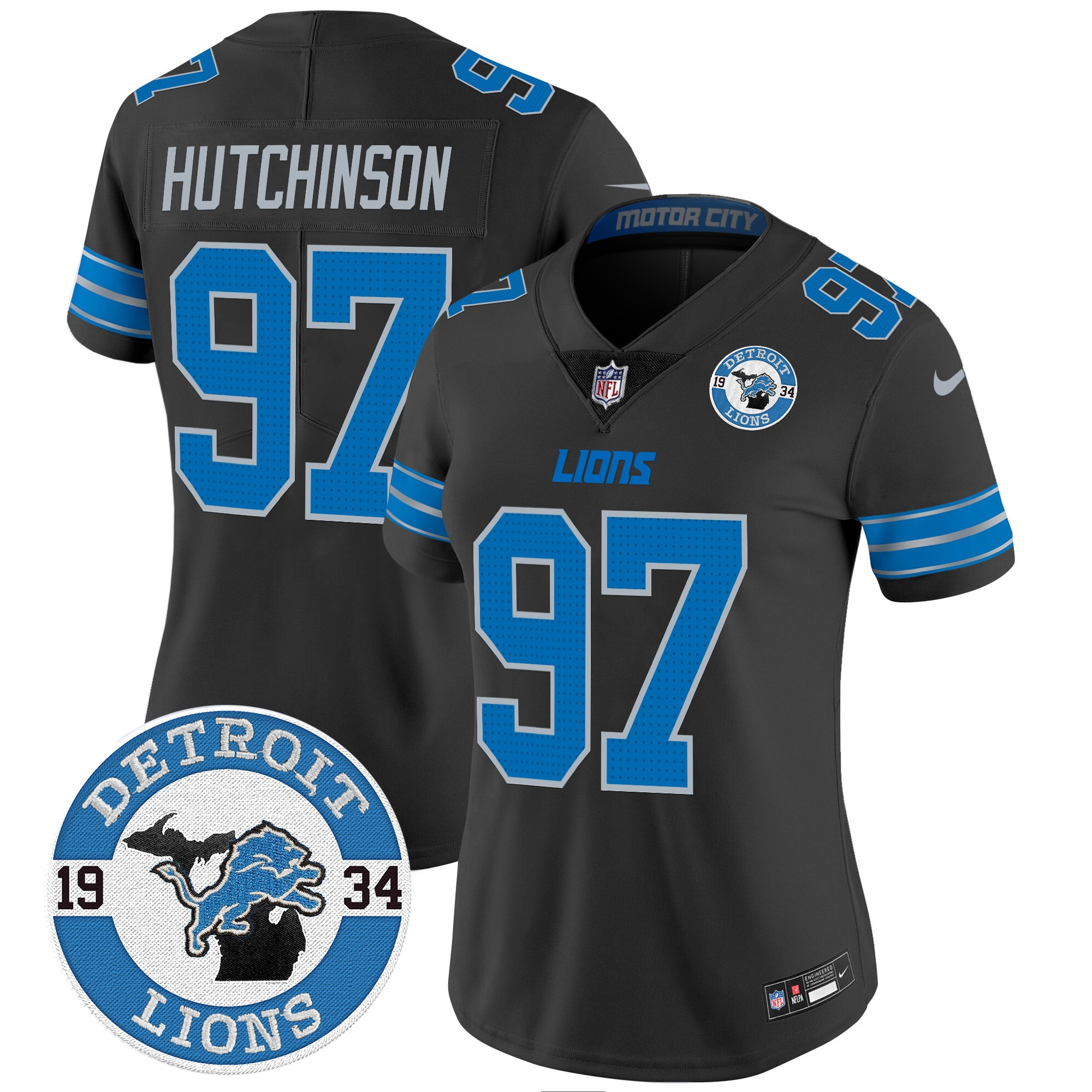 Hutchinson Women's Detroit Lions 2024 Vapor Limited Black Jersey - All Stitched