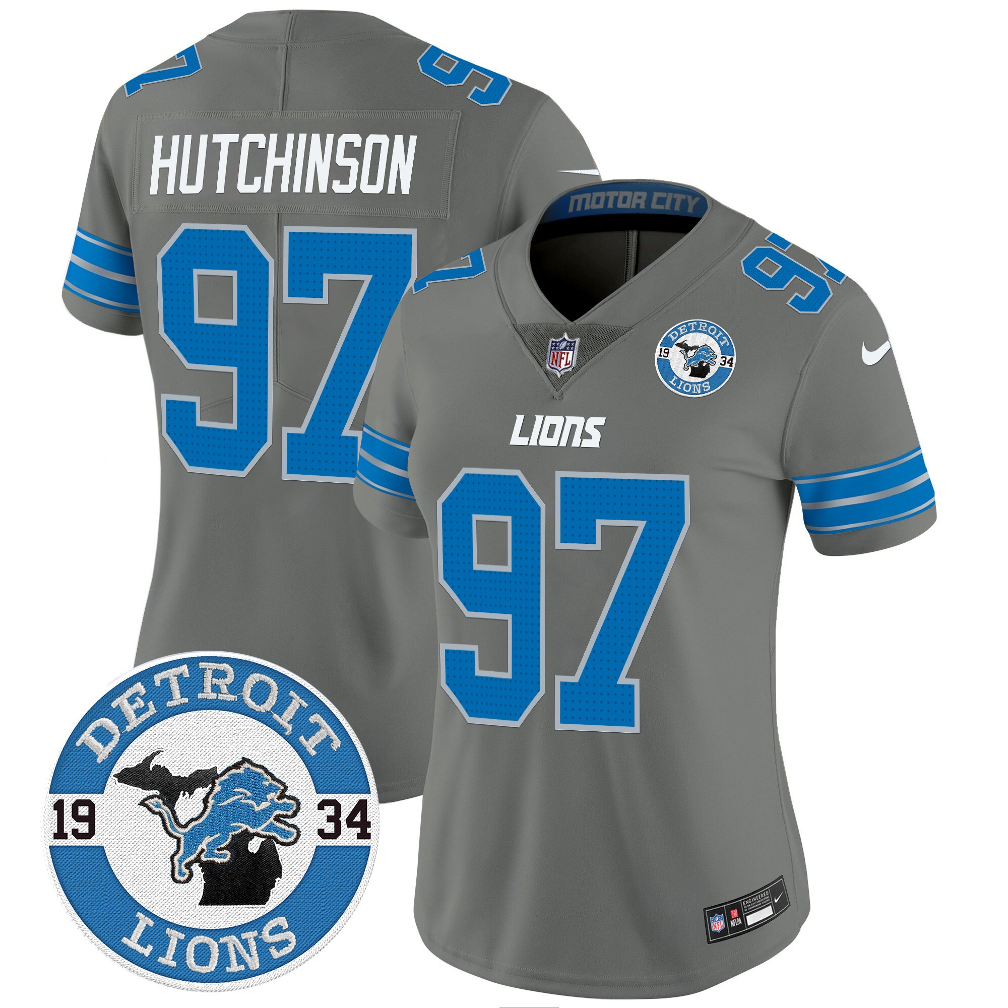 Hutchinson Women's Detroit Lions 2024 Vapor Limited Gray Jersey - All Stitched