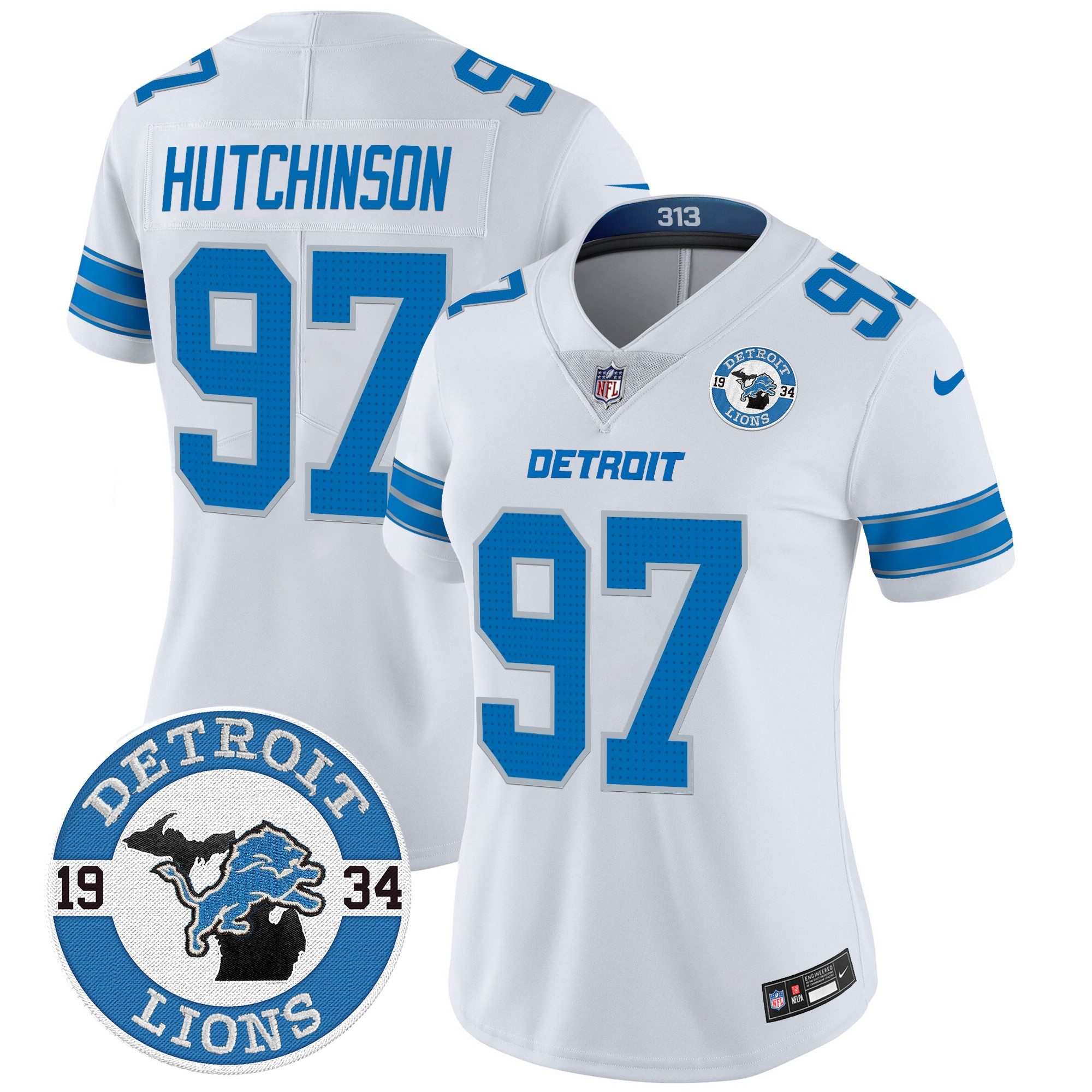 Hutchinson Women's Detroit Lions 2024 Vapor Limited White Jersey - All Stitched