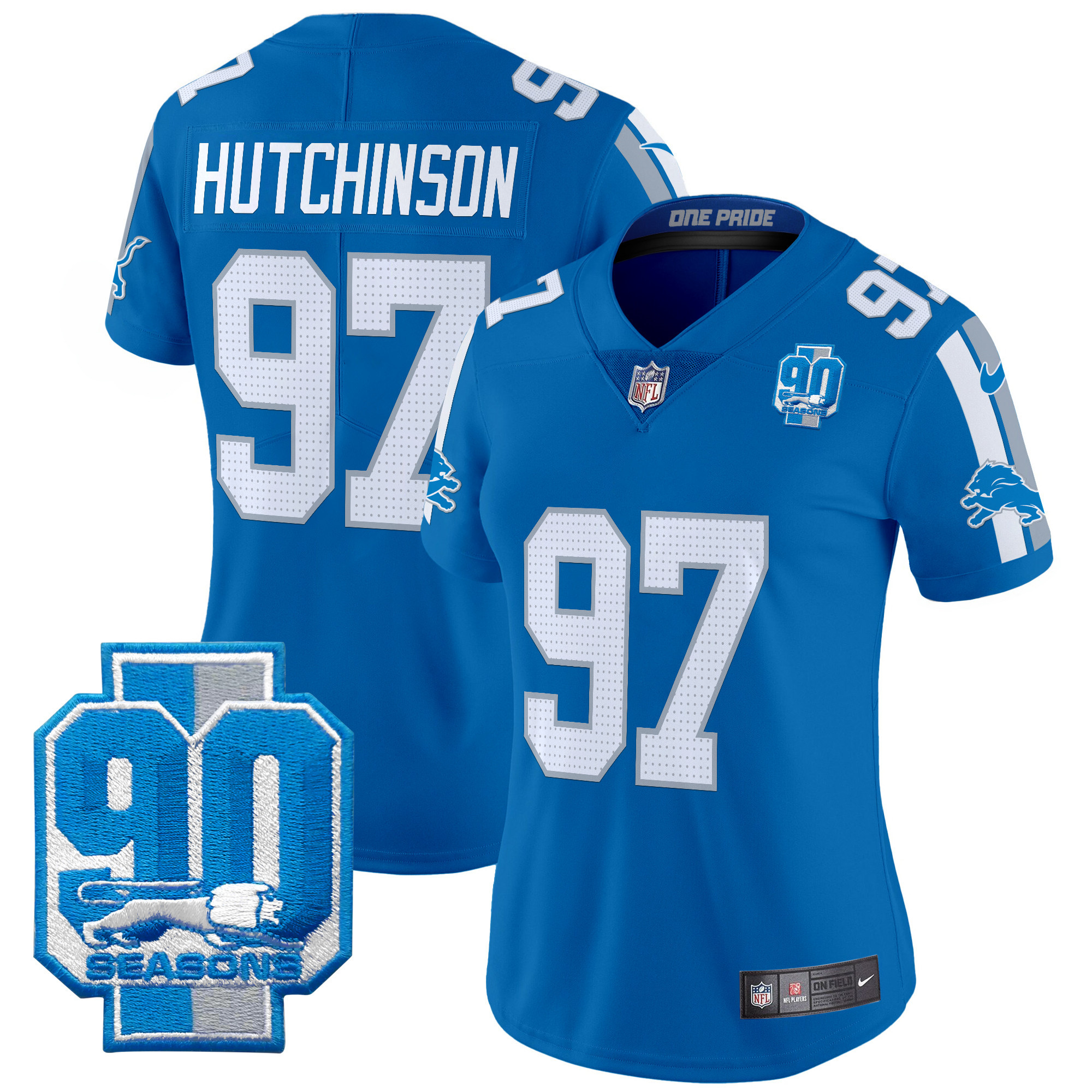 Hutchinson Women's Detroit Lions 90th Year Patch Vapor Limited Blue Jersey - All Stitched
