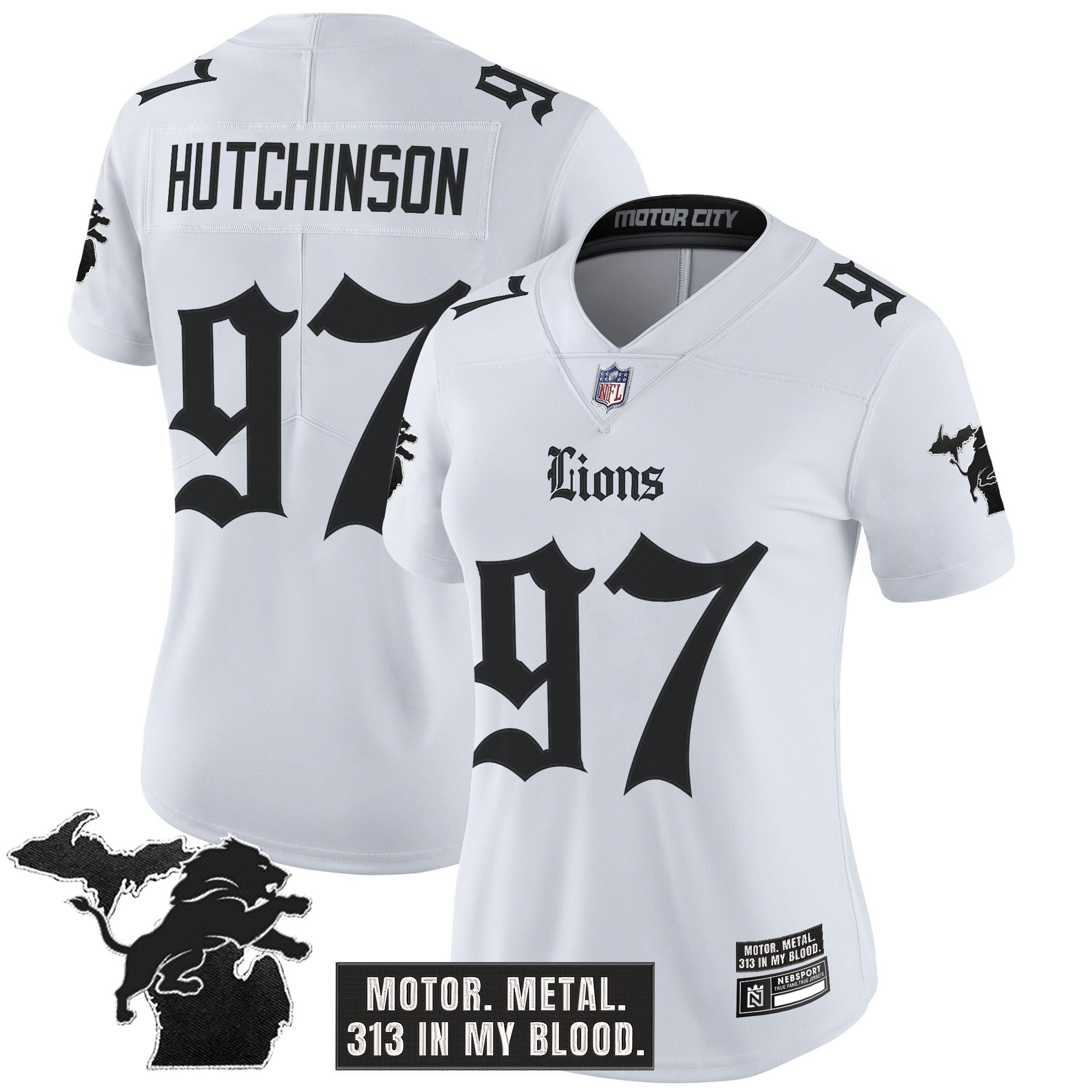 Hutchinson Women's Detroit Lions 'Gothic Motor Grit Edition' Vapor Limited White Jersey - All Stitched