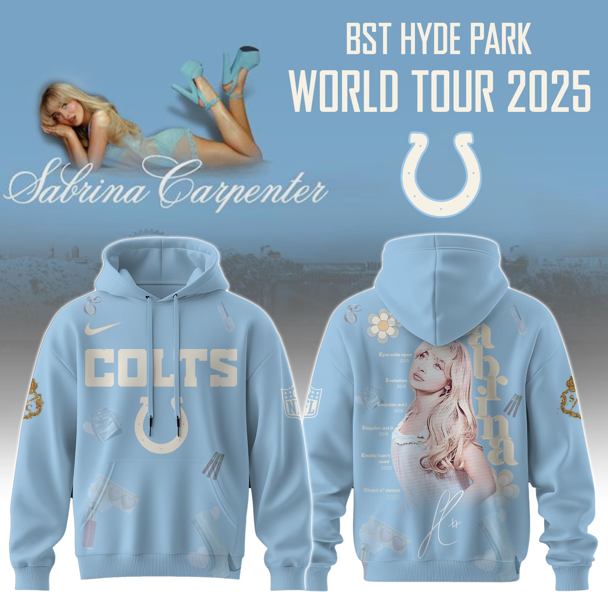 I Colts x Sabrina Carpenter â€œShort nâ€™ Sweet Tourâ€ Hoodie Editions Limited +Selling Out Fast