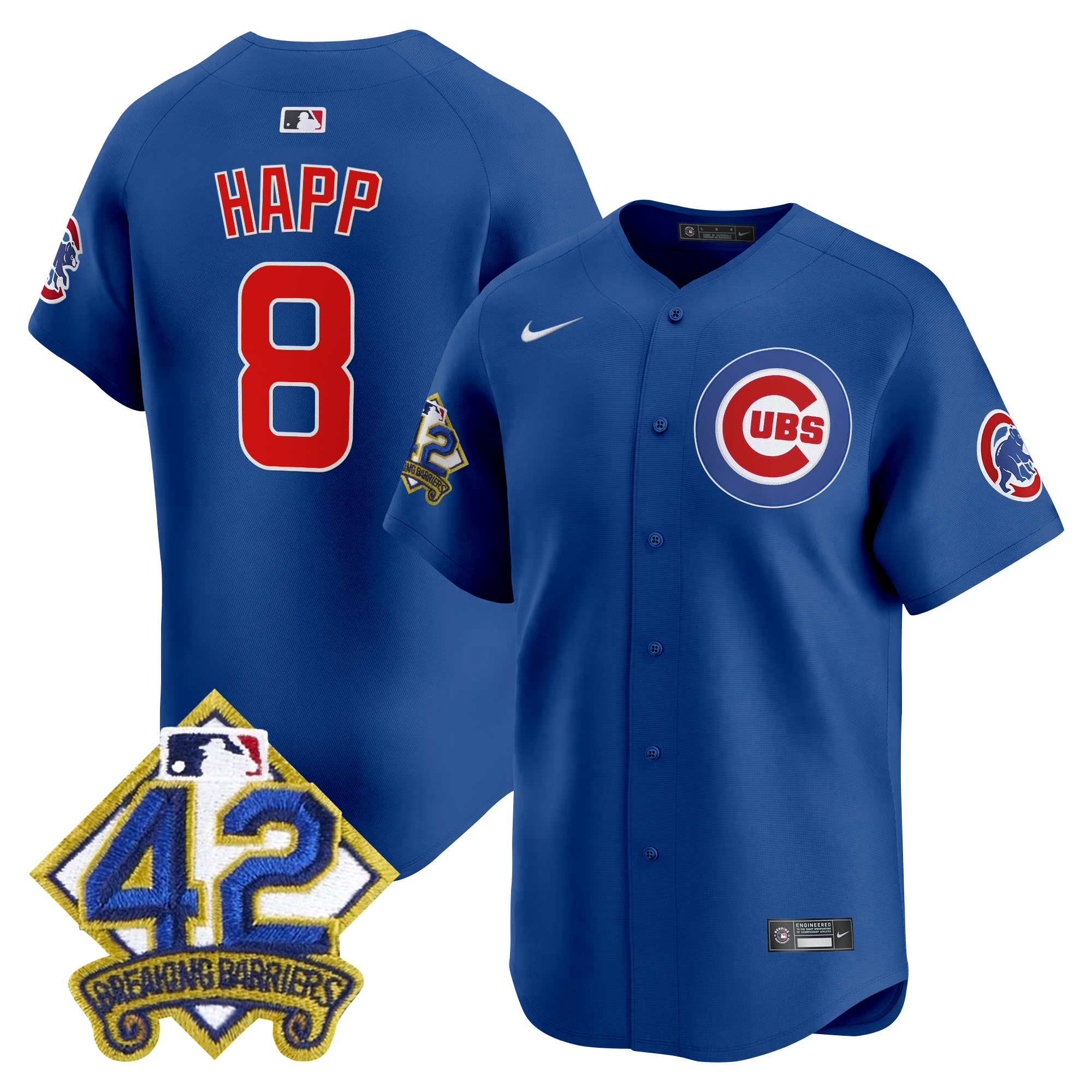 Ian Happ Men's Chicago Cubs 2025 Jackie Robinson Patch Vapor Premier Limited Royal Jersey - All Stitched