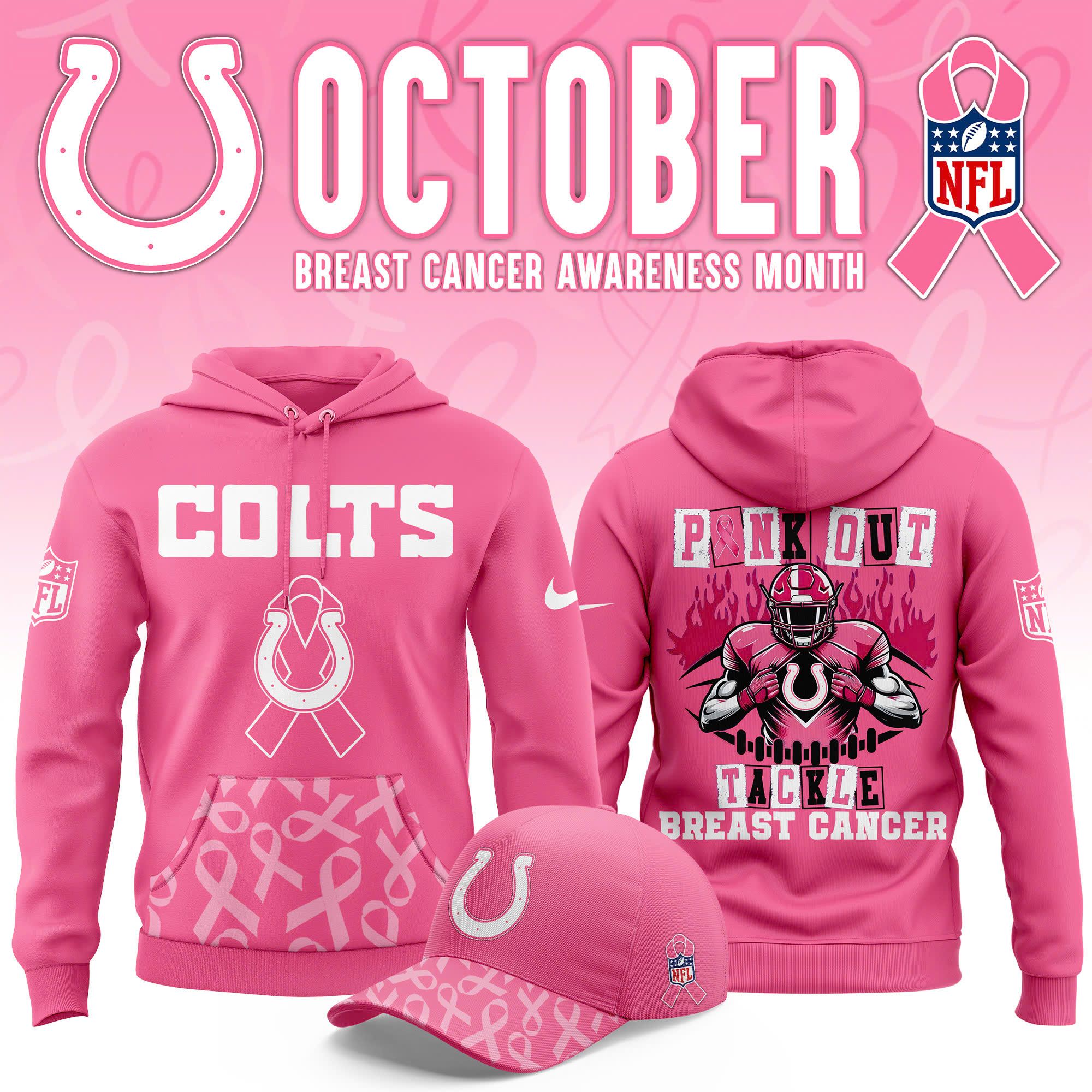 Indianapolis Colts Pink Ribbon Breast Cancer Awareness Hoodie