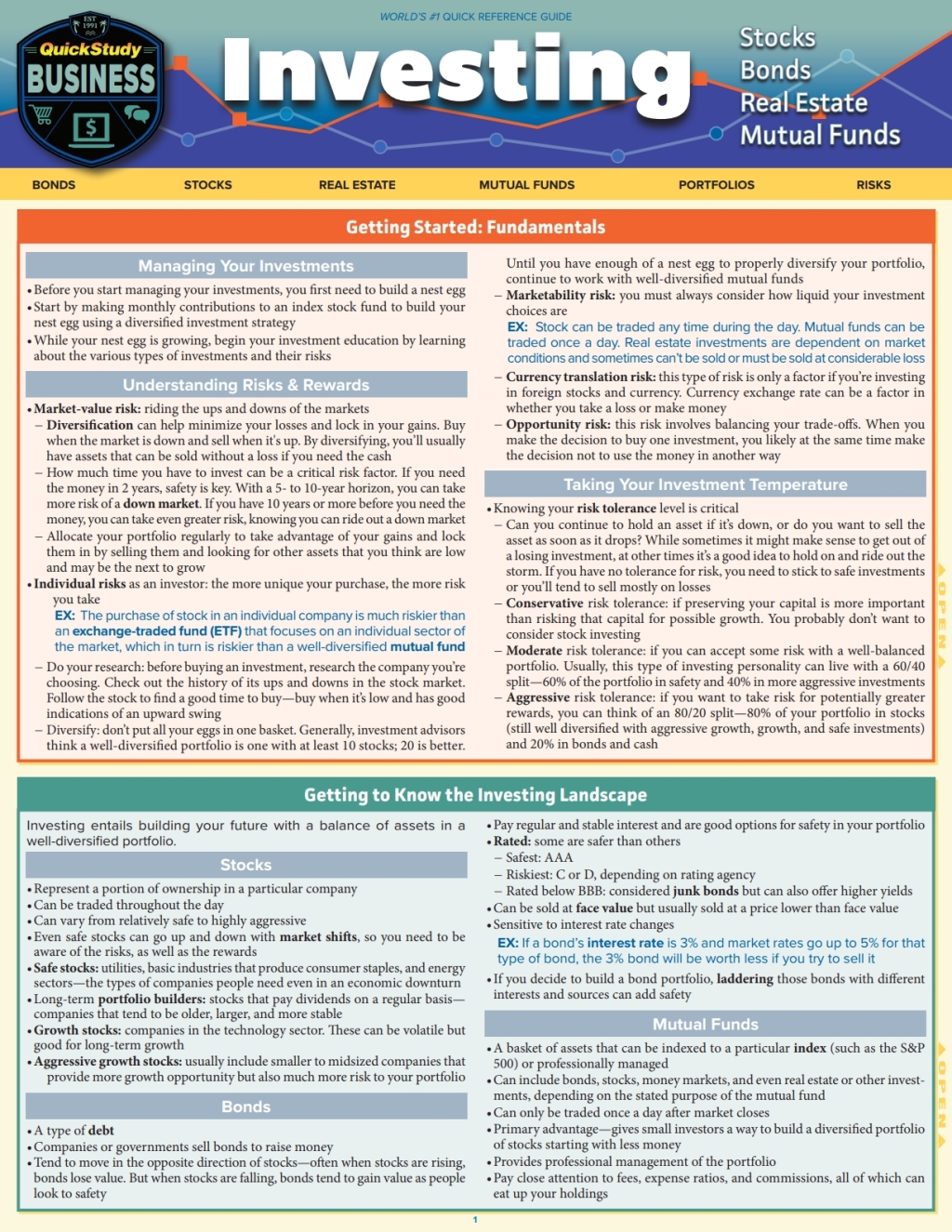 Investing - Stocks, Bonds, Real Estate, Mutual Funds QuickStudy Laminated Reference Guide 1st Edition - (PDF/EPUB Version)