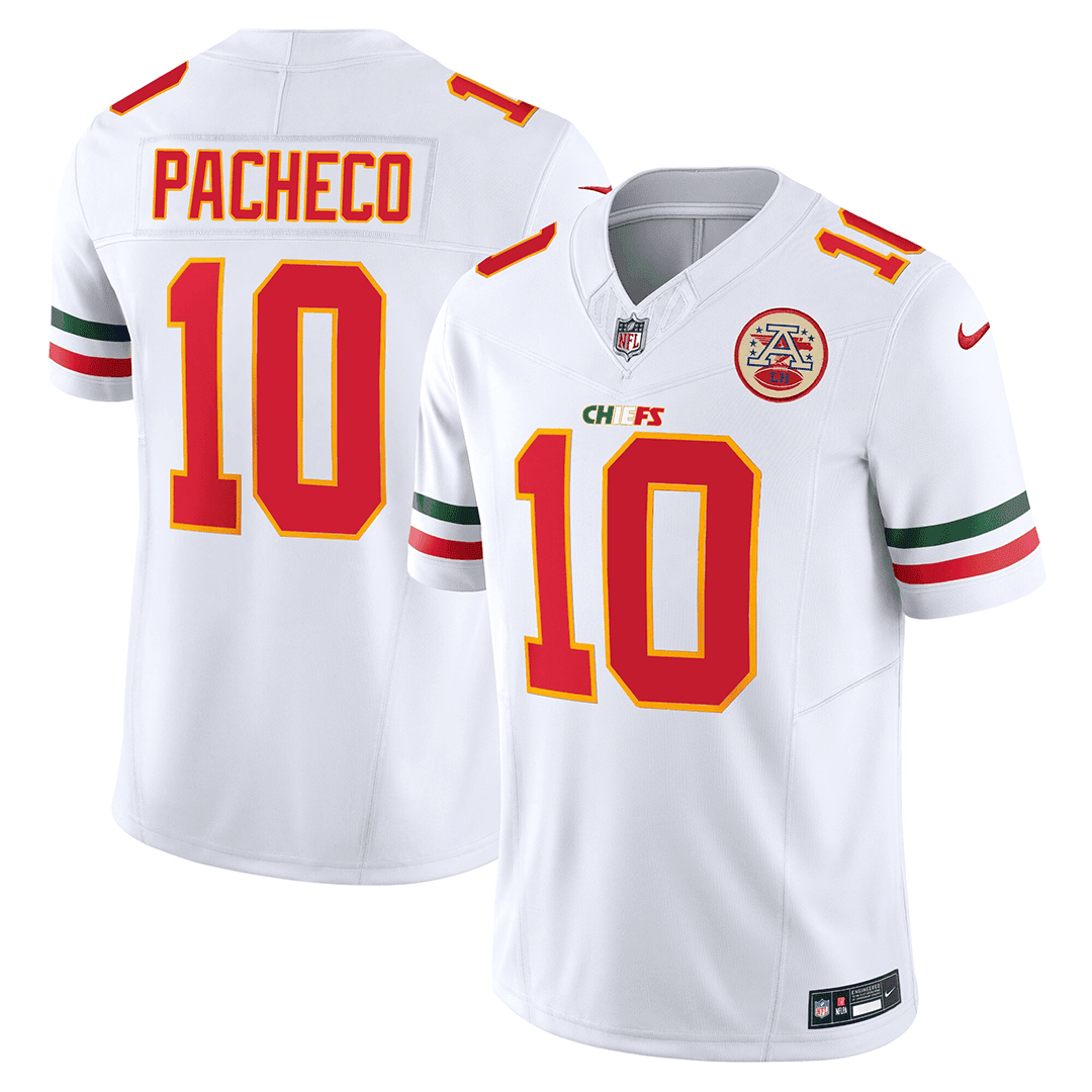 Isiah Pacheco MenÃ¢â‚¬â„¢s Kansas City Chiefs Mexico Edition Vapor Limited White Jersey - All Stitched