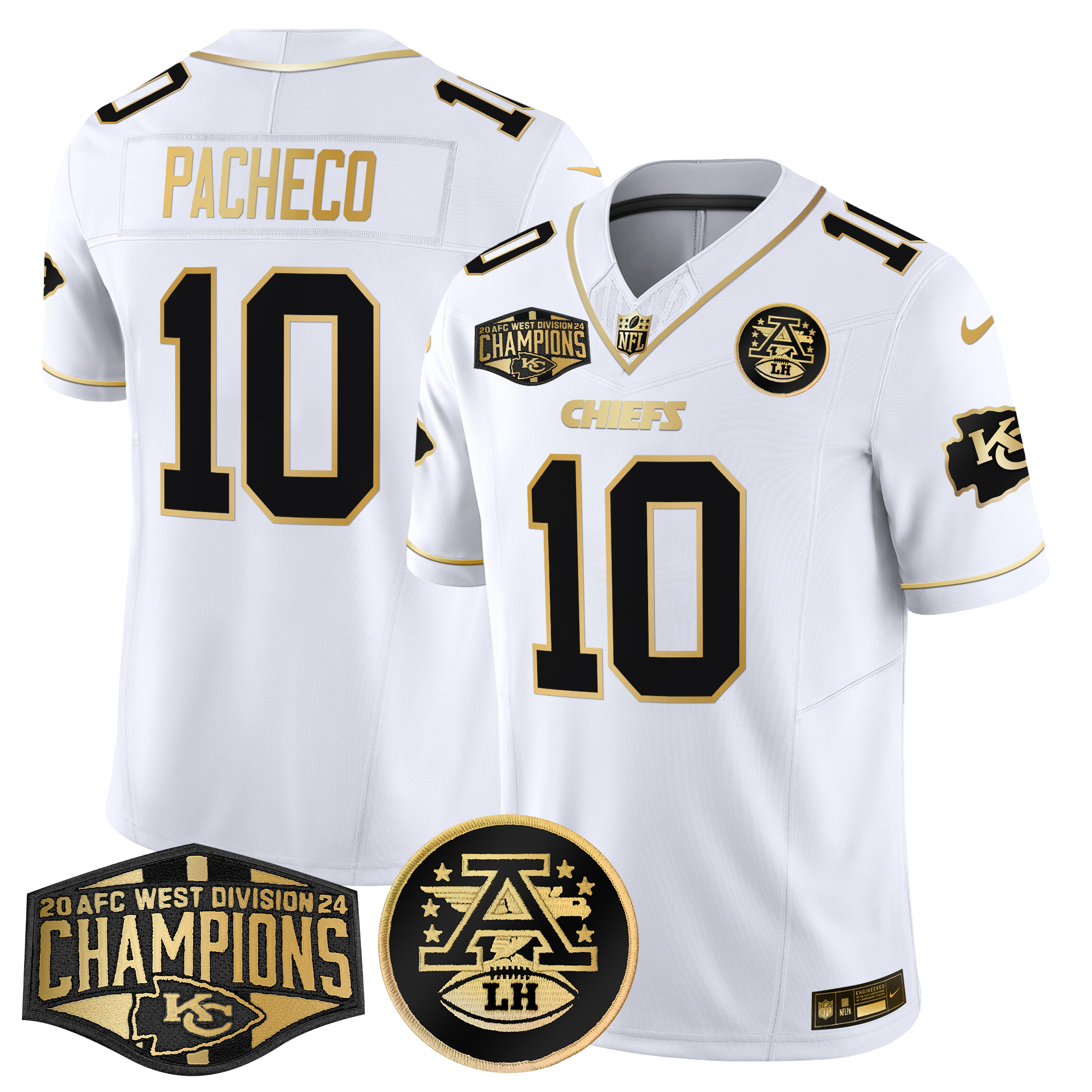 Isiah Pacheco Men's Kansas City Chiefs 2024 AFC West Division Champions Patch Gold Vapor Limited White Gold Jersey - All Stitched