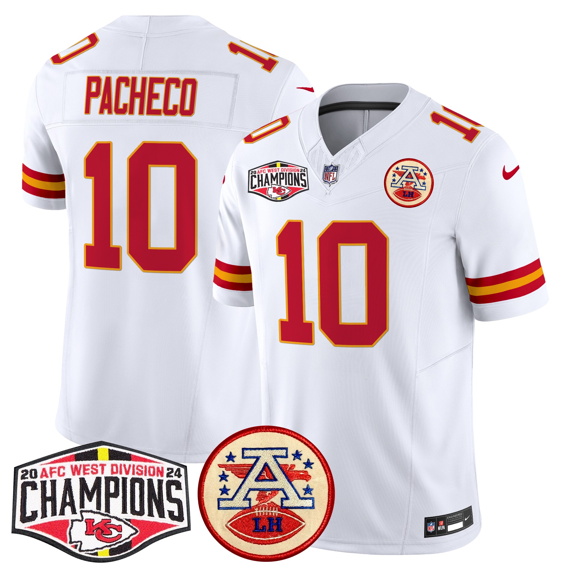 Isiah Pacheco Men's Kansas City Chiefs 2024 AFC West Division Champions Patch Vapor Limited White Jersey - All Stitched