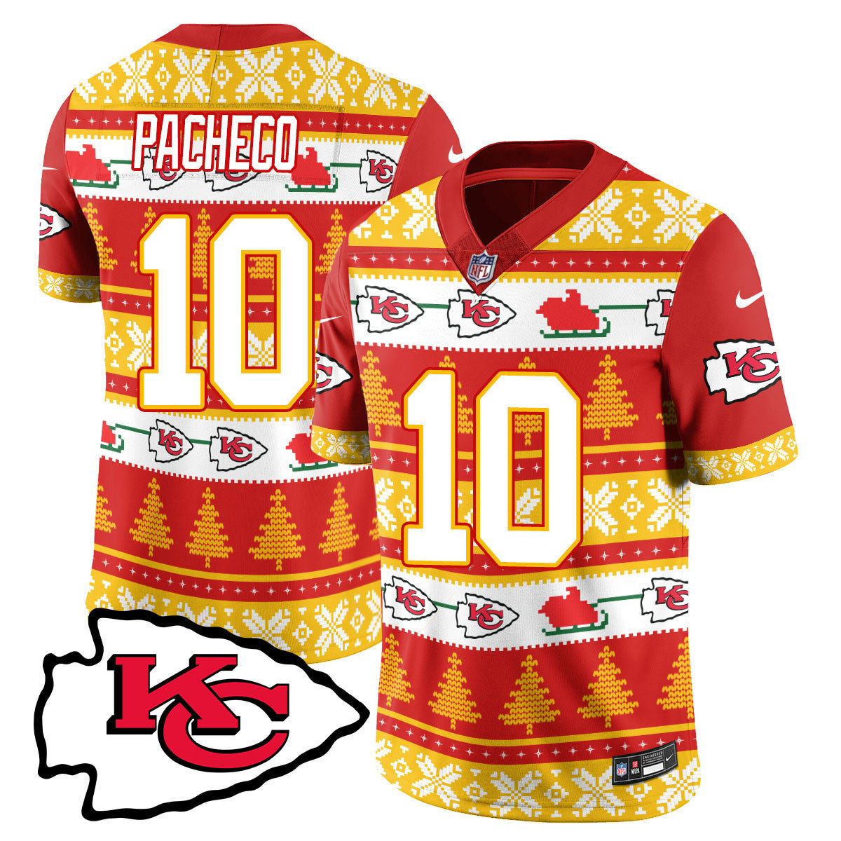 Isiah Pacheco Men's Kansas City Chiefs 2024 Christmas Vapor Limited Jersey - Printed Red Jersey - All Stitched