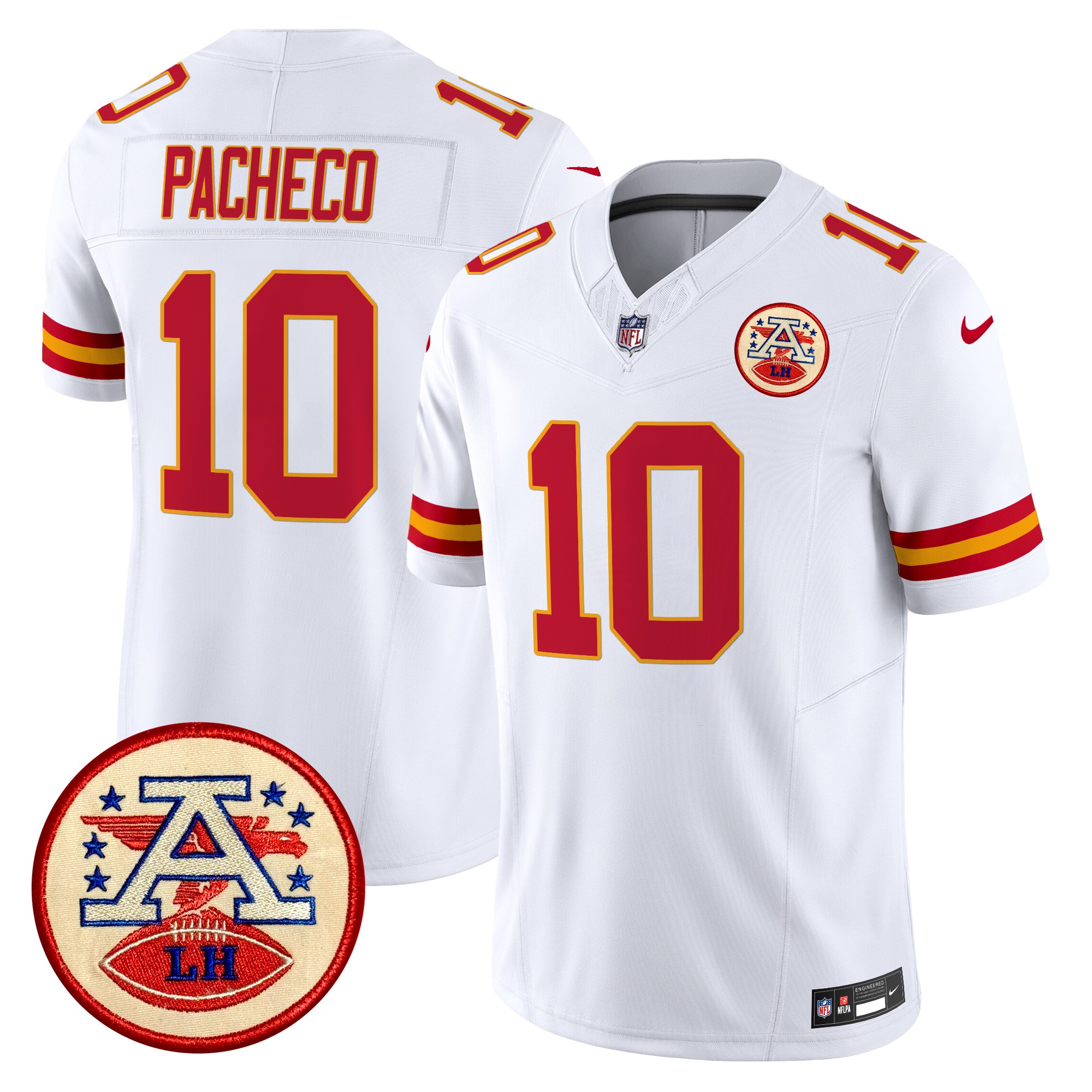 Isiah Pacheco Men's Kansas City Chiefs 2024 Lamar Hunt Patch Vapor Limited White Jersey - All Stitched