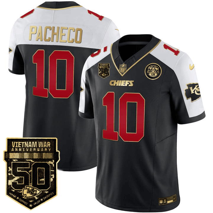 Isiah Pacheco Men's Kansas City Chiefs 50th Vietnam War Anniversary Patch Vapor Limited Black Alternate Jersey - All Stitched