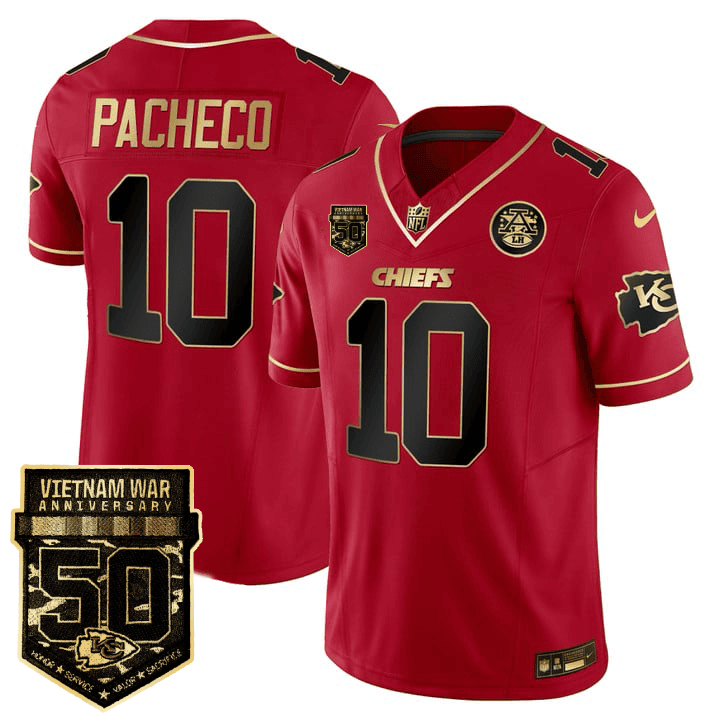 Isiah Pacheco Men's Kansas City Chiefs 50th Vietnam War Anniversary Patch Vapor Limited Black Red Jersey - All Stitched