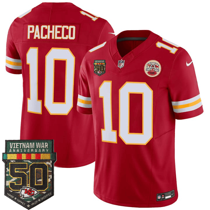 Isiah Pacheco Men's Kansas City Chiefs 50th Vietnam War Anniversary Patch Vapor Limited Red Jersey - All Stitched