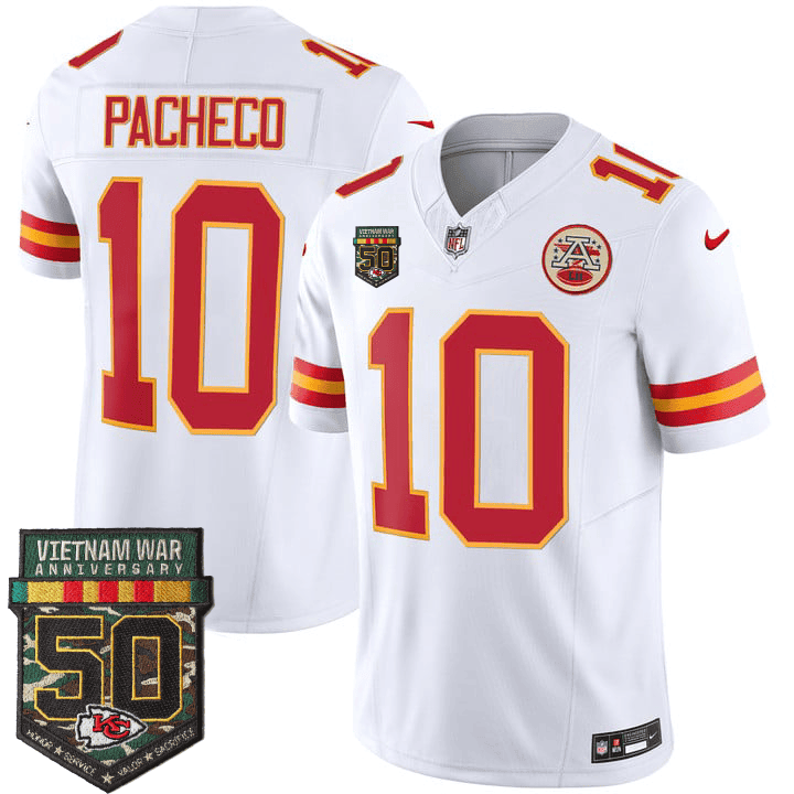 Isiah Pacheco Men's Kansas City Chiefs 50th Vietnam War Anniversary Patch Vapor Limited White Jersey - All Stitched