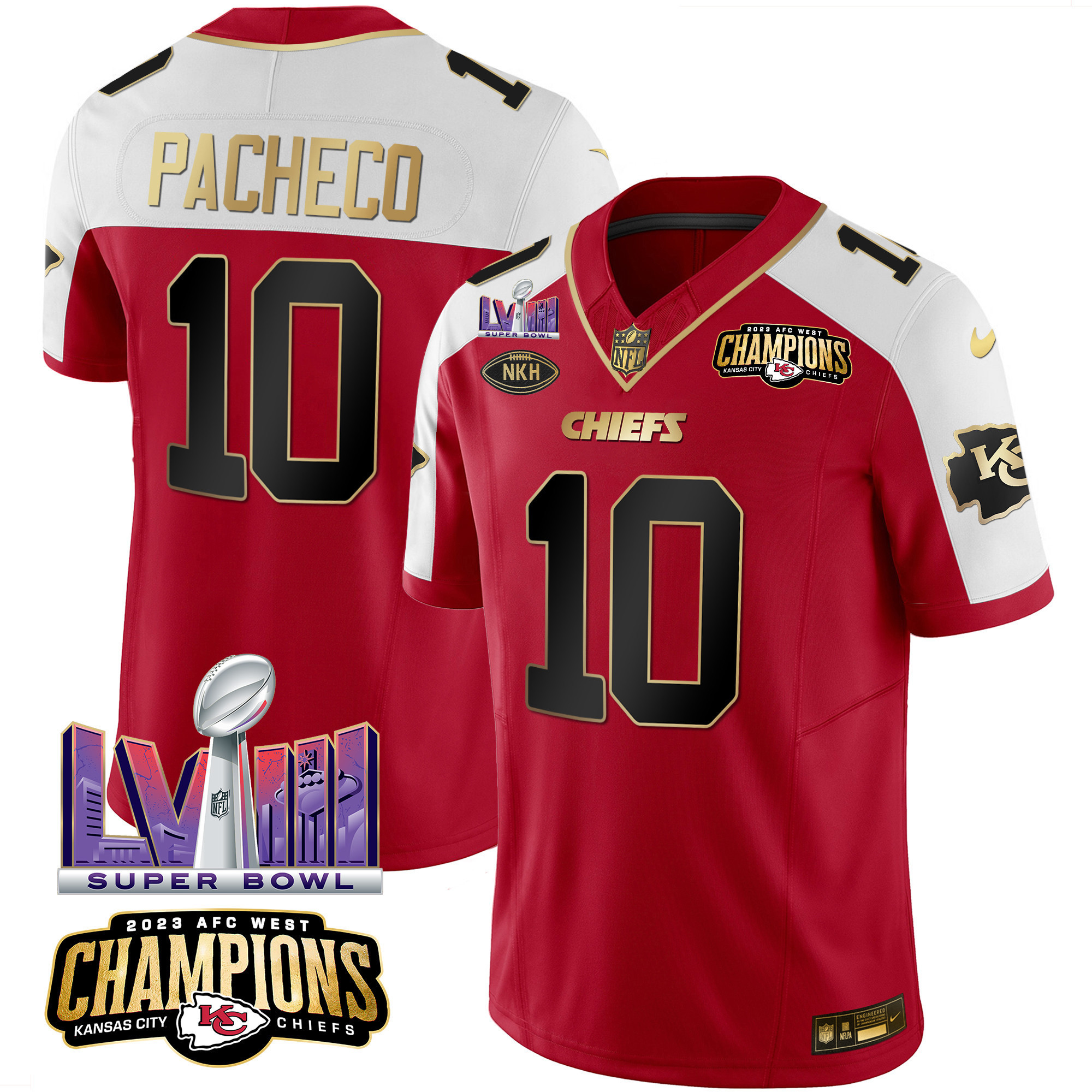 Isiah Pacheco Men's Kansas City Chiefs AFC West Champions & Super Bowl LVIII Patch Vapor Red Alternate Jersey - All Stitched