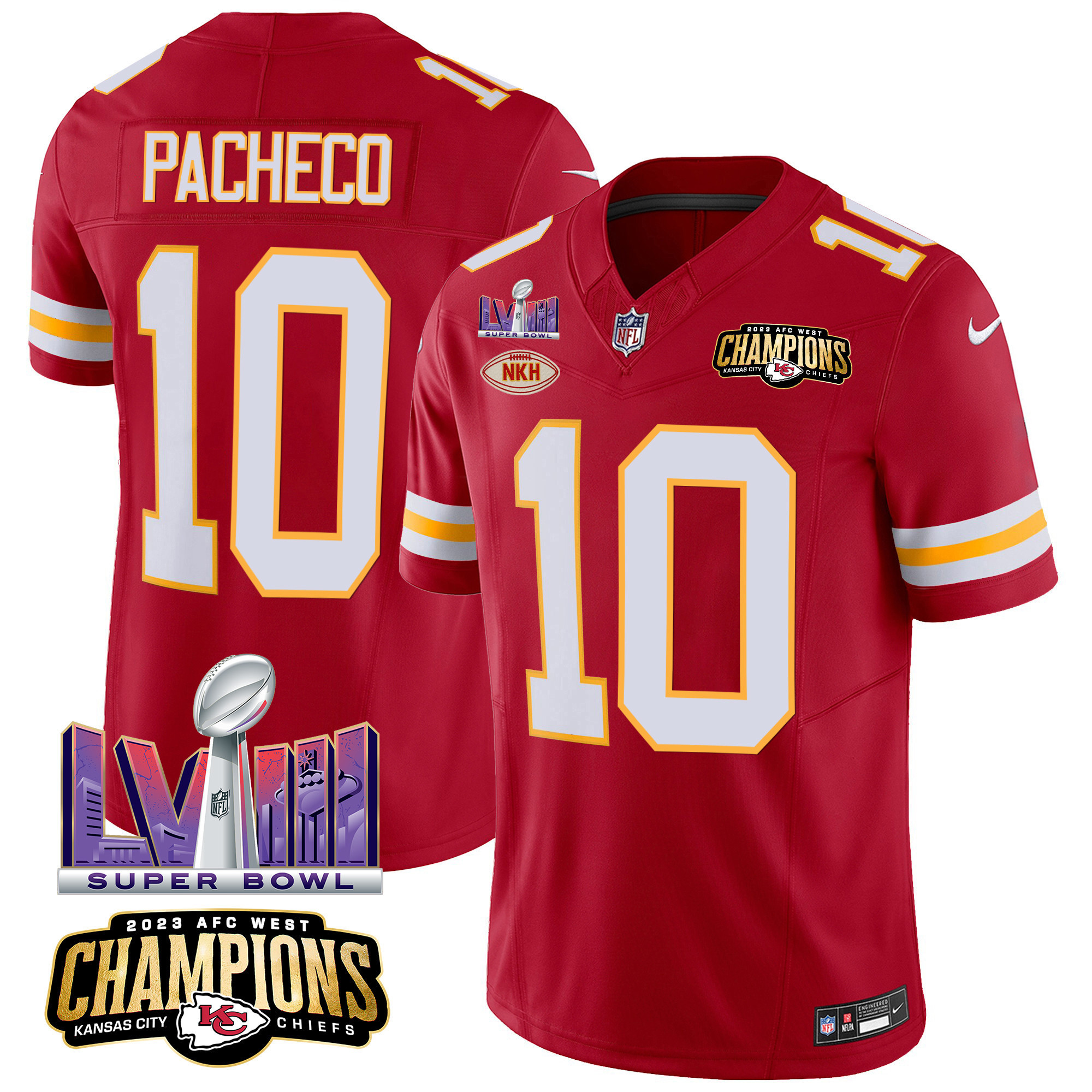 Isiah Pacheco Men's Kansas City Chiefs AFC West Champions & Super Bowl LVIII Patch Vapor Red Jersey - All Stitched