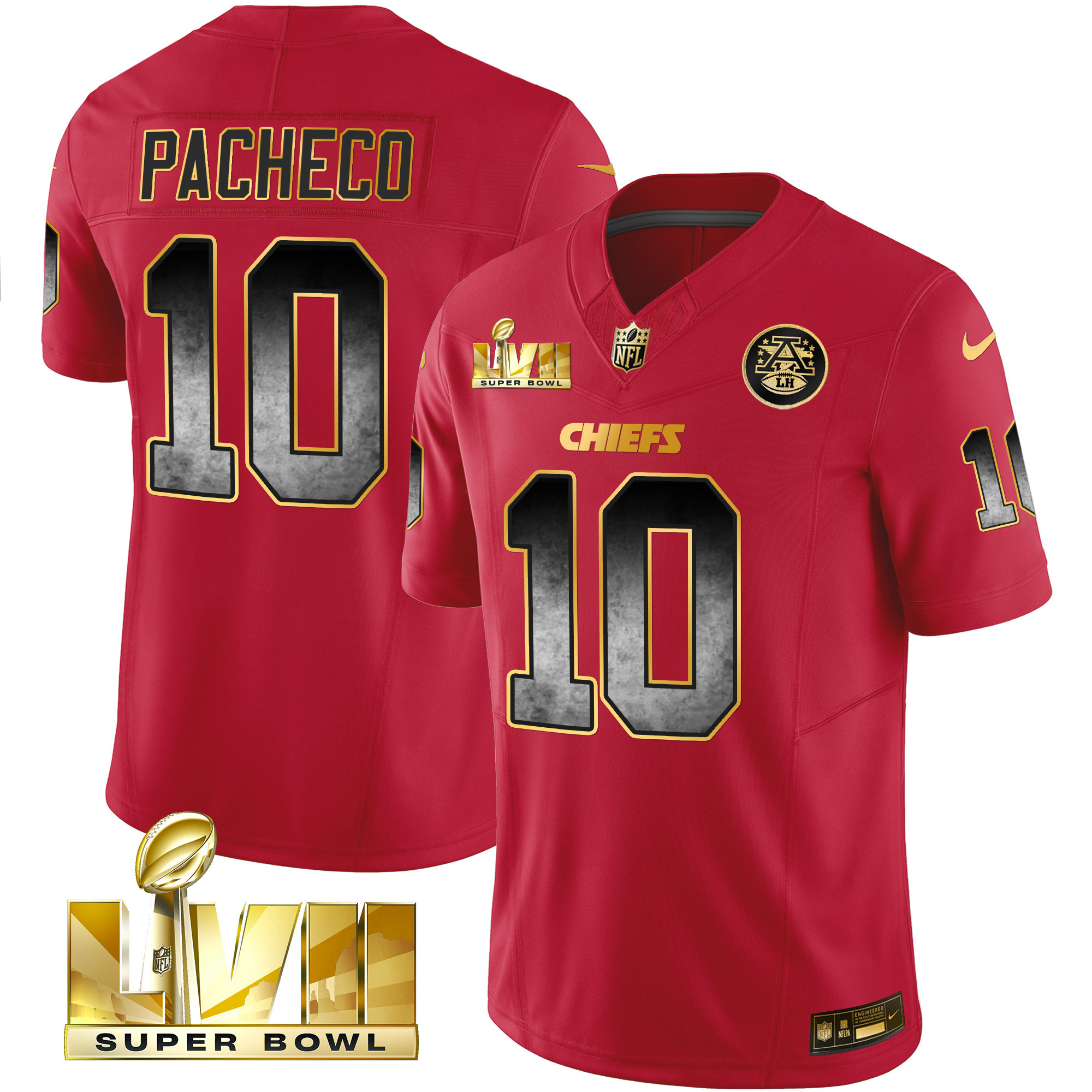 Isiah Pacheco Men's Kansas City Chiefs Gold Arch Smoke Vapor Red Gold Jersey - All Stitched