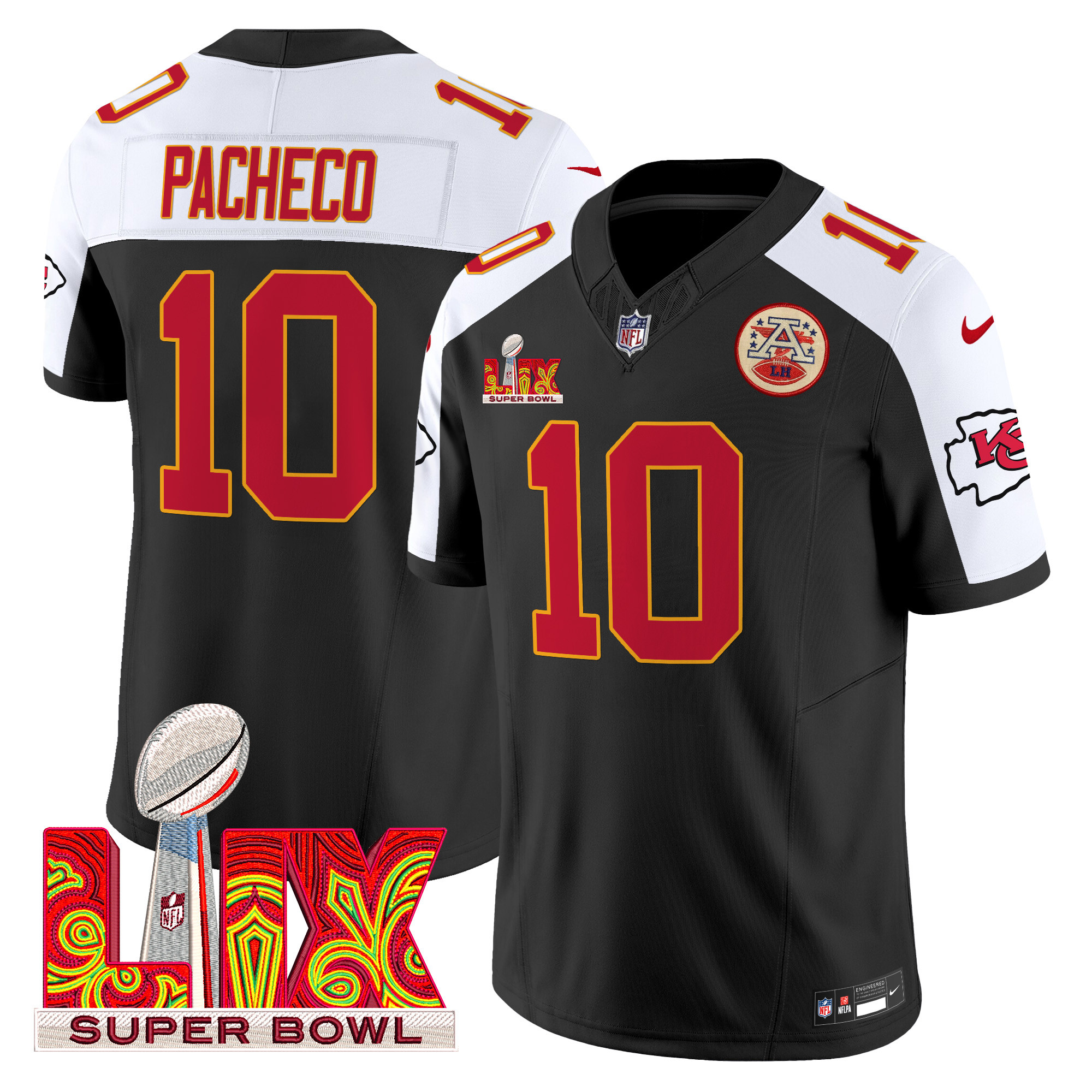 Isiah Pacheco Men's Kansas City Chiefs Super Bowl LIX Patch Vapor Limited Black Alternate Jersey - All Stitched
