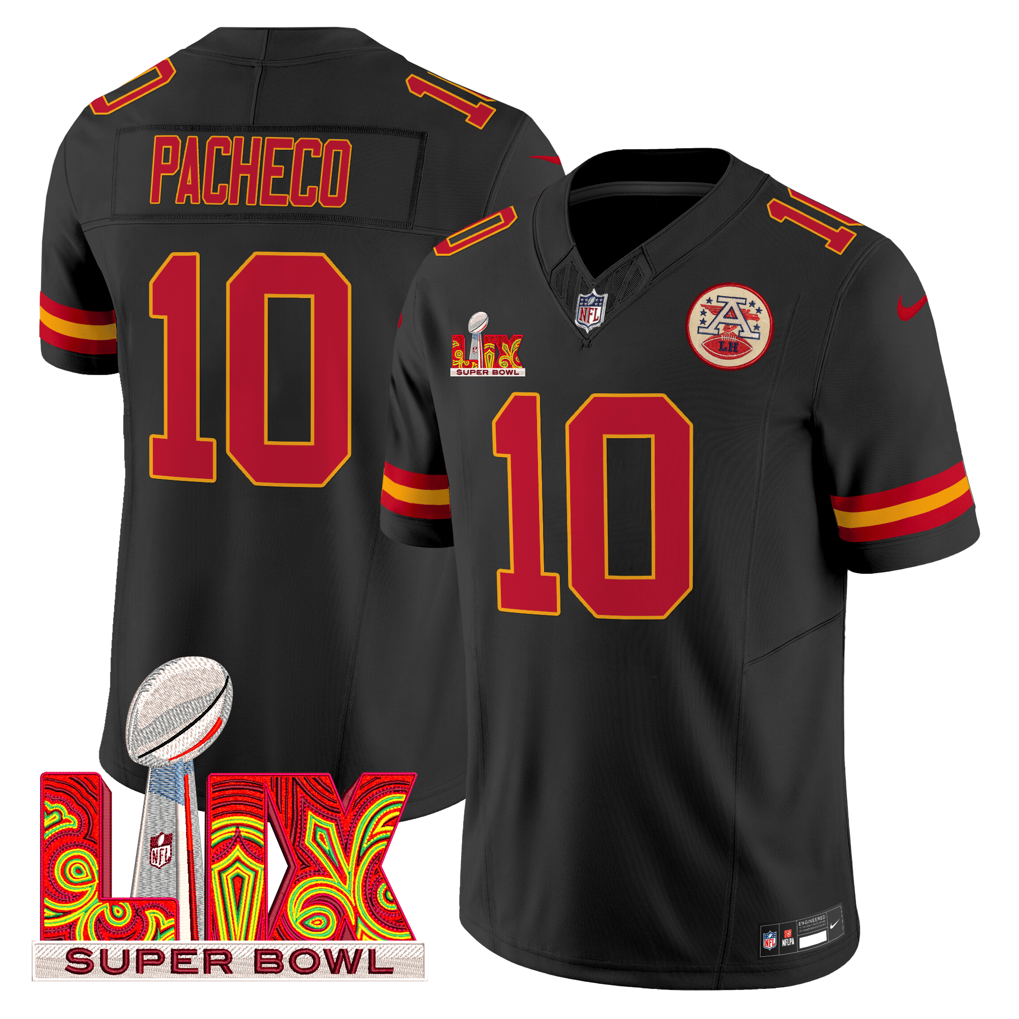 Isiah Pacheco Men's Kansas City Chiefs Super Bowl LIX Patch Vapor Limited Black Jersey - All Stitched