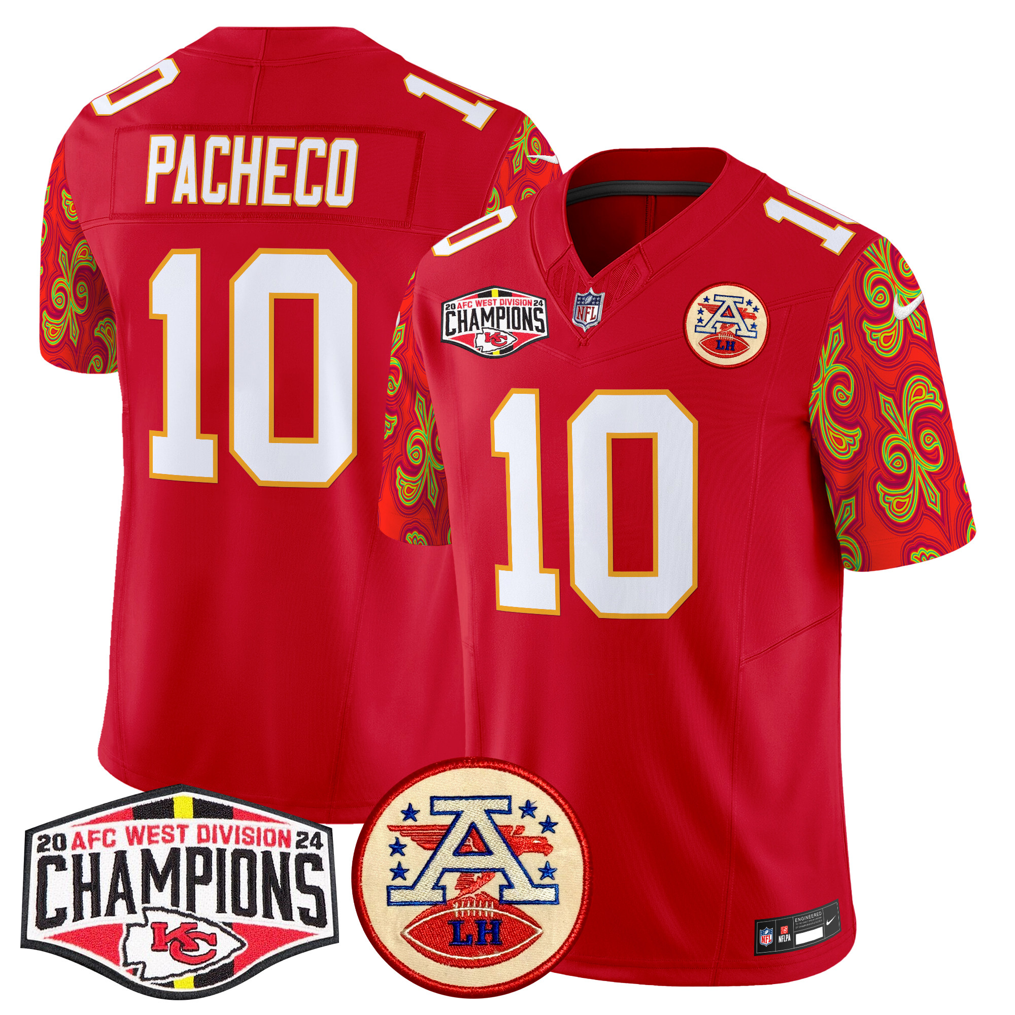 Isiah Pacheco Men's Kansas City Chiefs Super Bowl LIX Style 2024 AFC West Division Champions Patch Vapor Limited Red Jersey - All Stitched