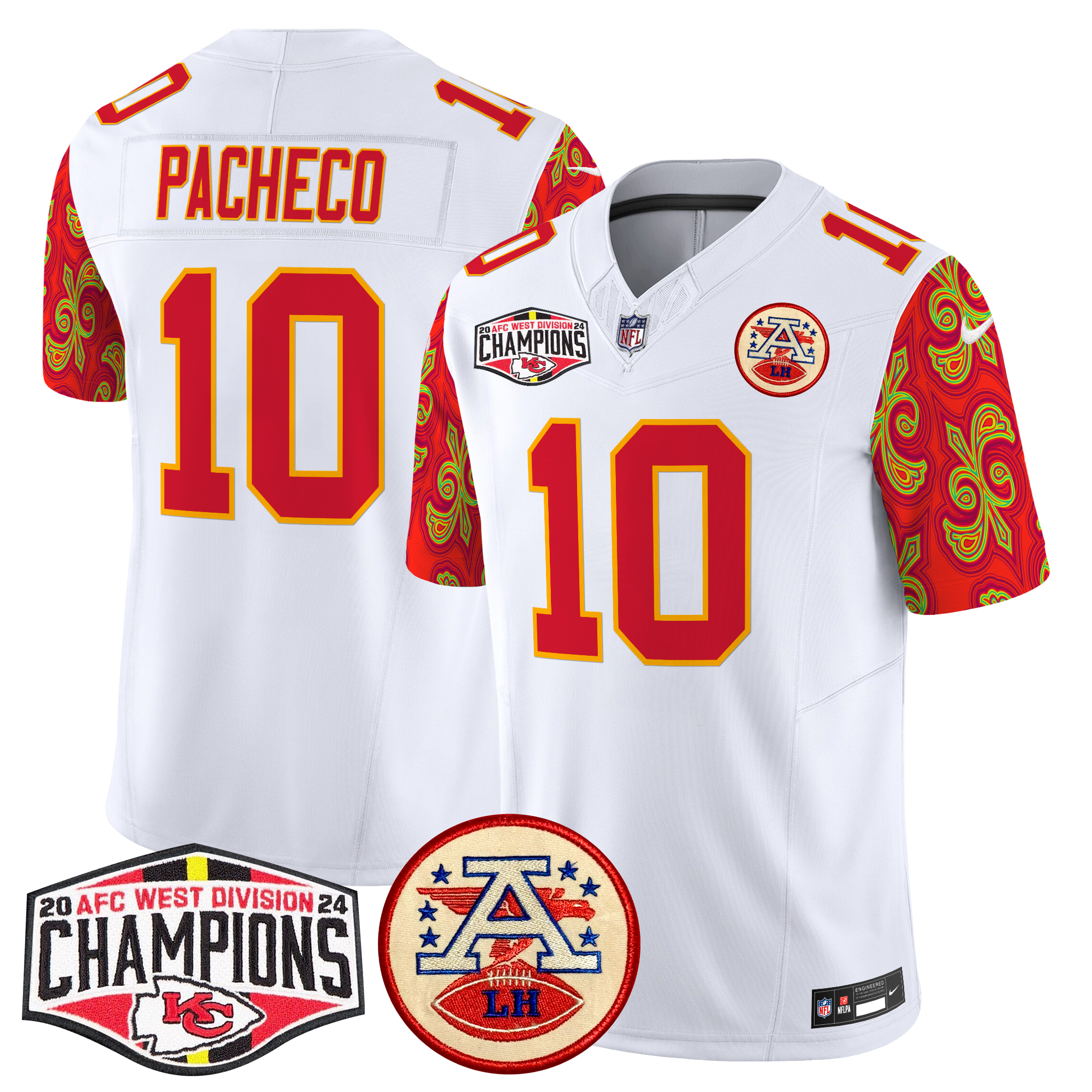 Isiah Pacheco Men's Kansas City Chiefs Super Bowl LIX Style 2024 AFC West Division Champions Patch Vapor Limited White Jersey - All Stitched