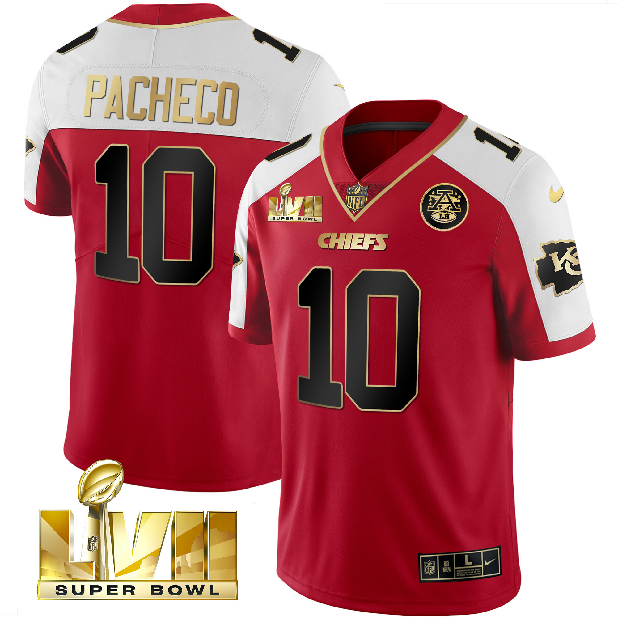 Isiah Pacheco Men's Kansas City Chiefs Super Bowl LVII Gold Trim Vapor Red Alternate Jersey - All Stitched