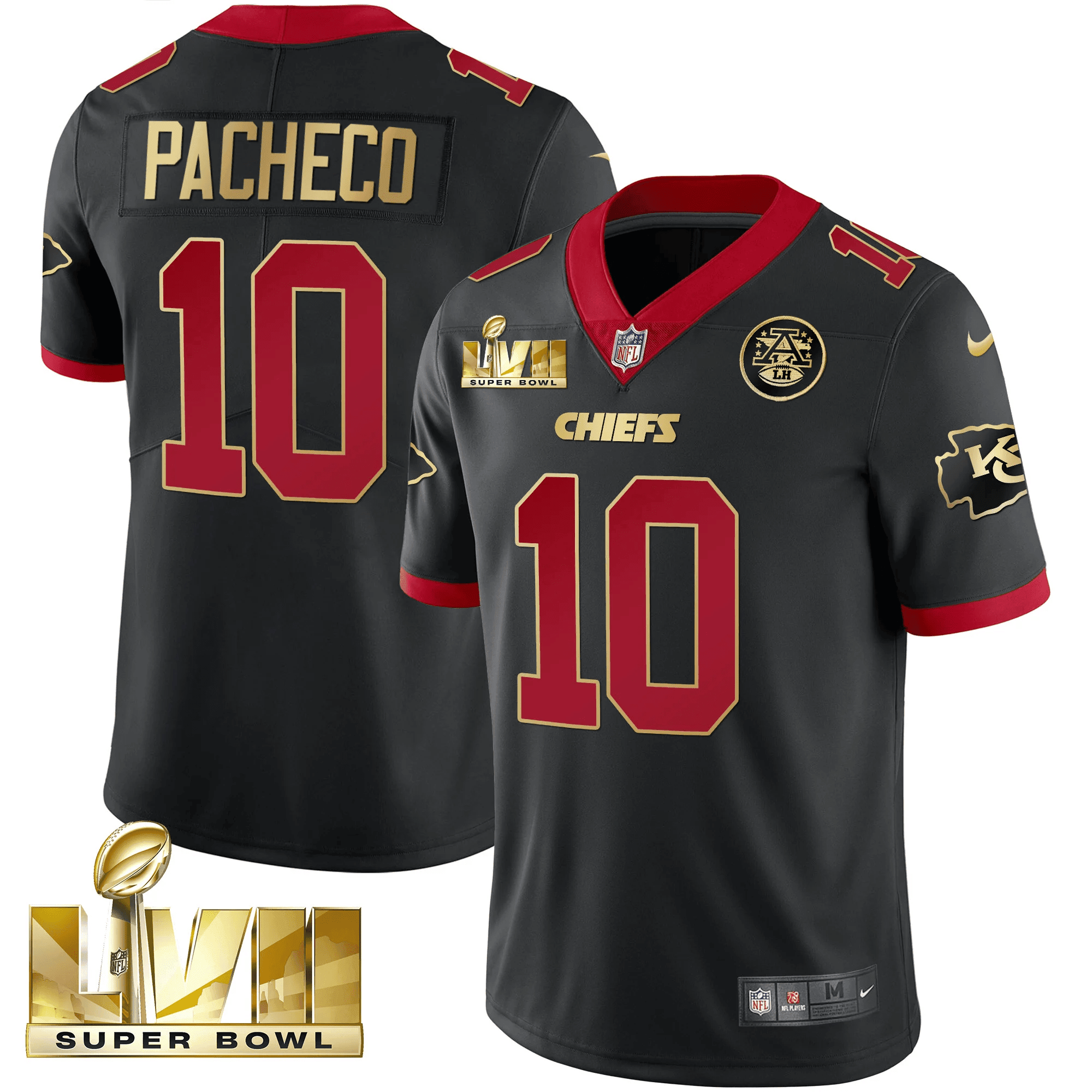 Isiah Pacheco Men's Kansas City Chiefs Super Bowl LVII Gold Trim Vapor V2 Black Jersey - All Stitched