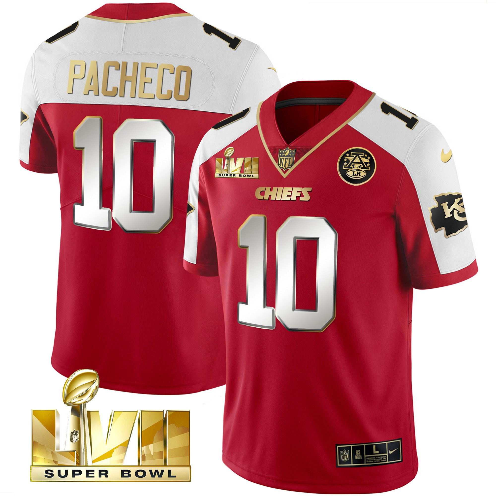 Isiah Pacheco Men's Kansas City Chiefs Super Bowl LVII Gold Vapor Limited Red Alternate Jersey - All Stitched