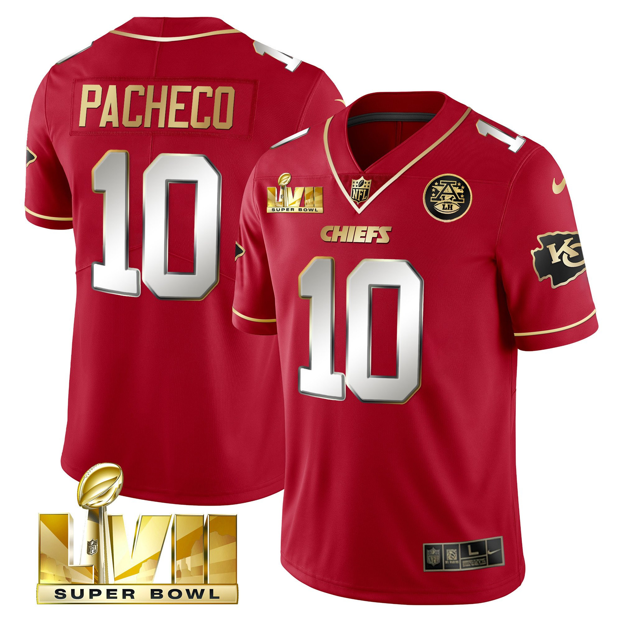 Isiah Pacheco Men's Kansas City Chiefs Super Bowl LVII Gold Vapor Limited Red Special Jersey - All Stitched
