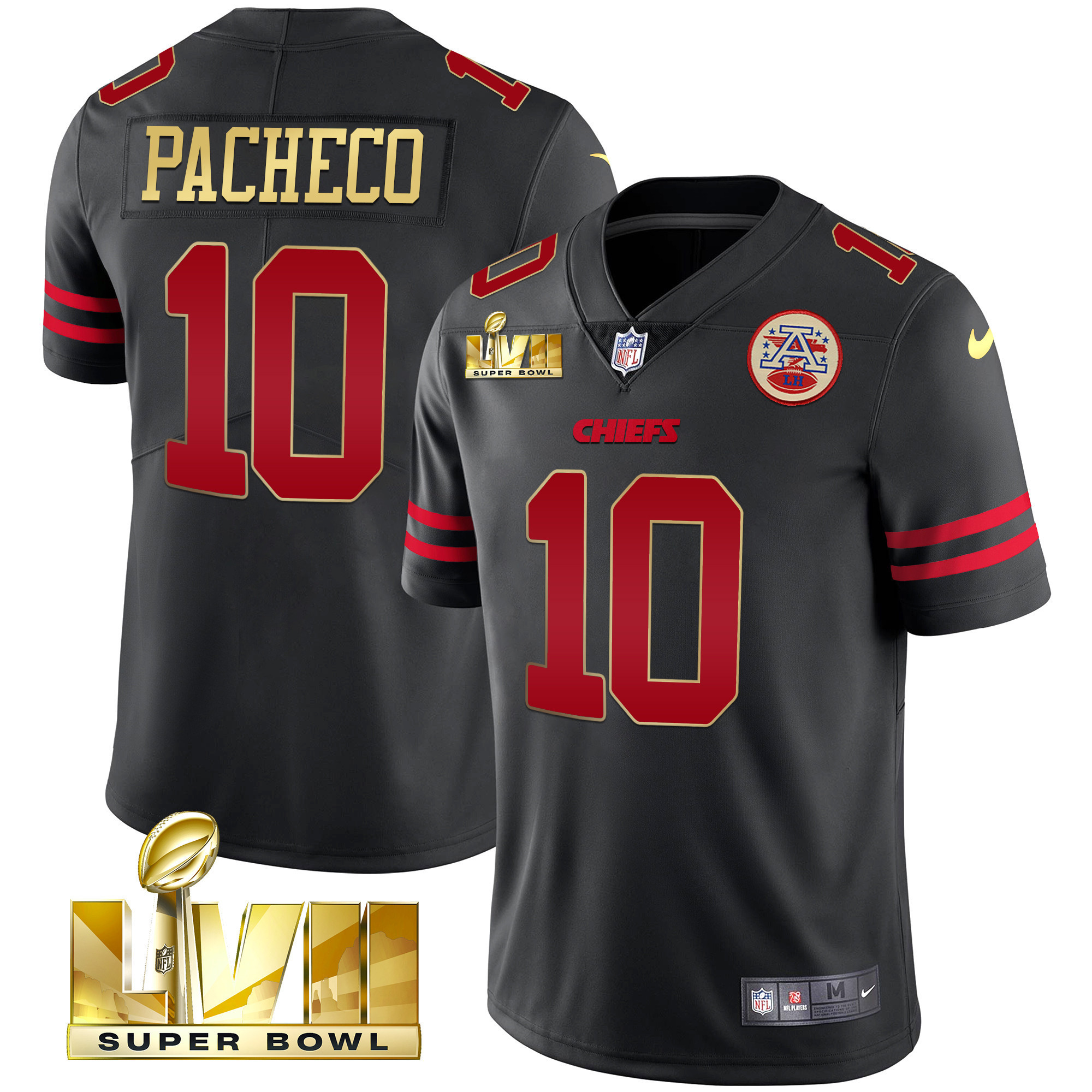 Isiah Pacheco Men's Kansas City Chiefs Super Bowl LVII Red Gold Vapor Gold Trim Jersey - All Stitched